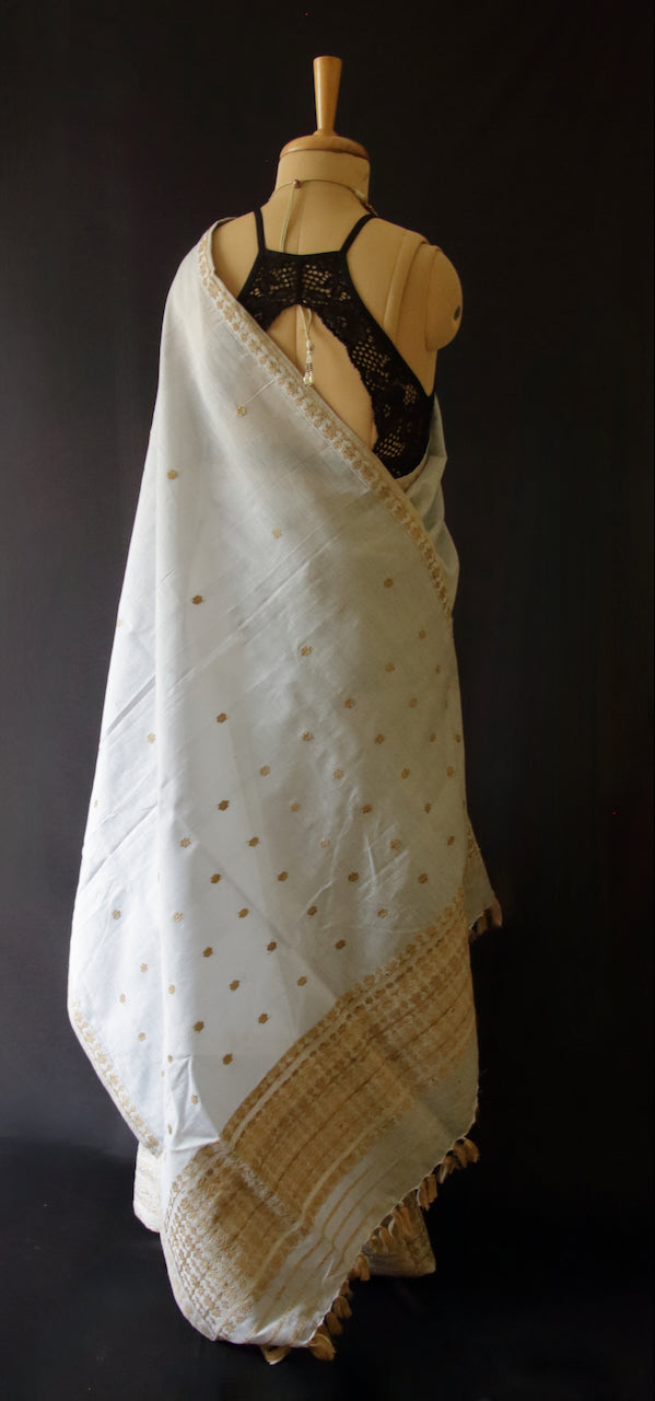 Light Grey Cotton Silk Traditional Handloom Mekhela Chador Set from Assam (Copy)