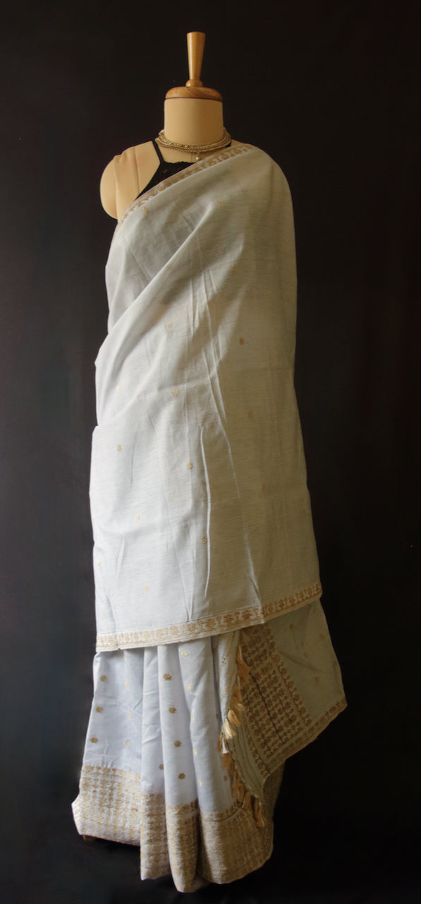 Light Grey Cotton Silk Traditional Handloom Mekhela Chador Set from Assam (Copy)