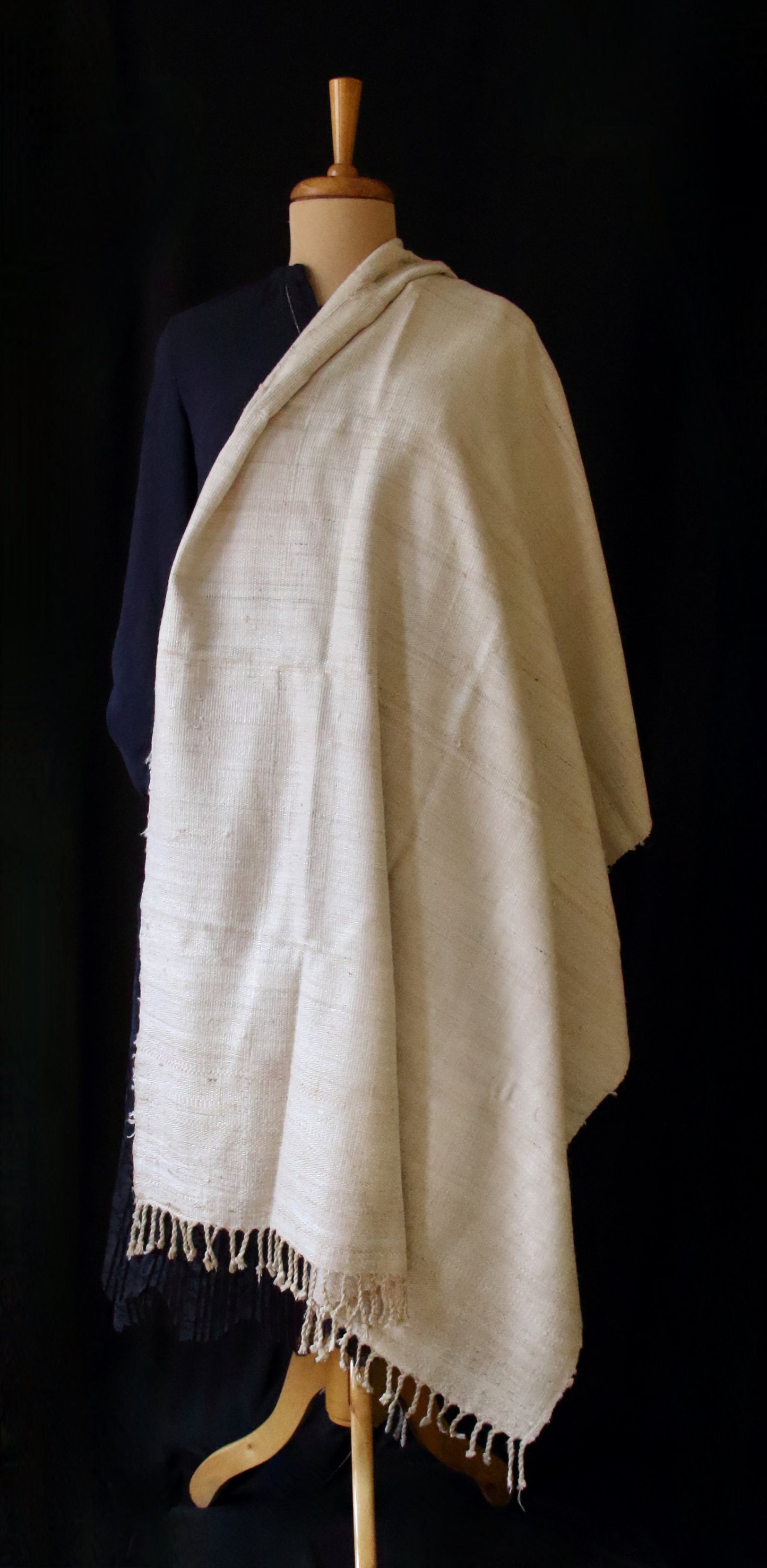Natural Off White Basket Weave  Handwoven Eri Silk Shawl from Assam