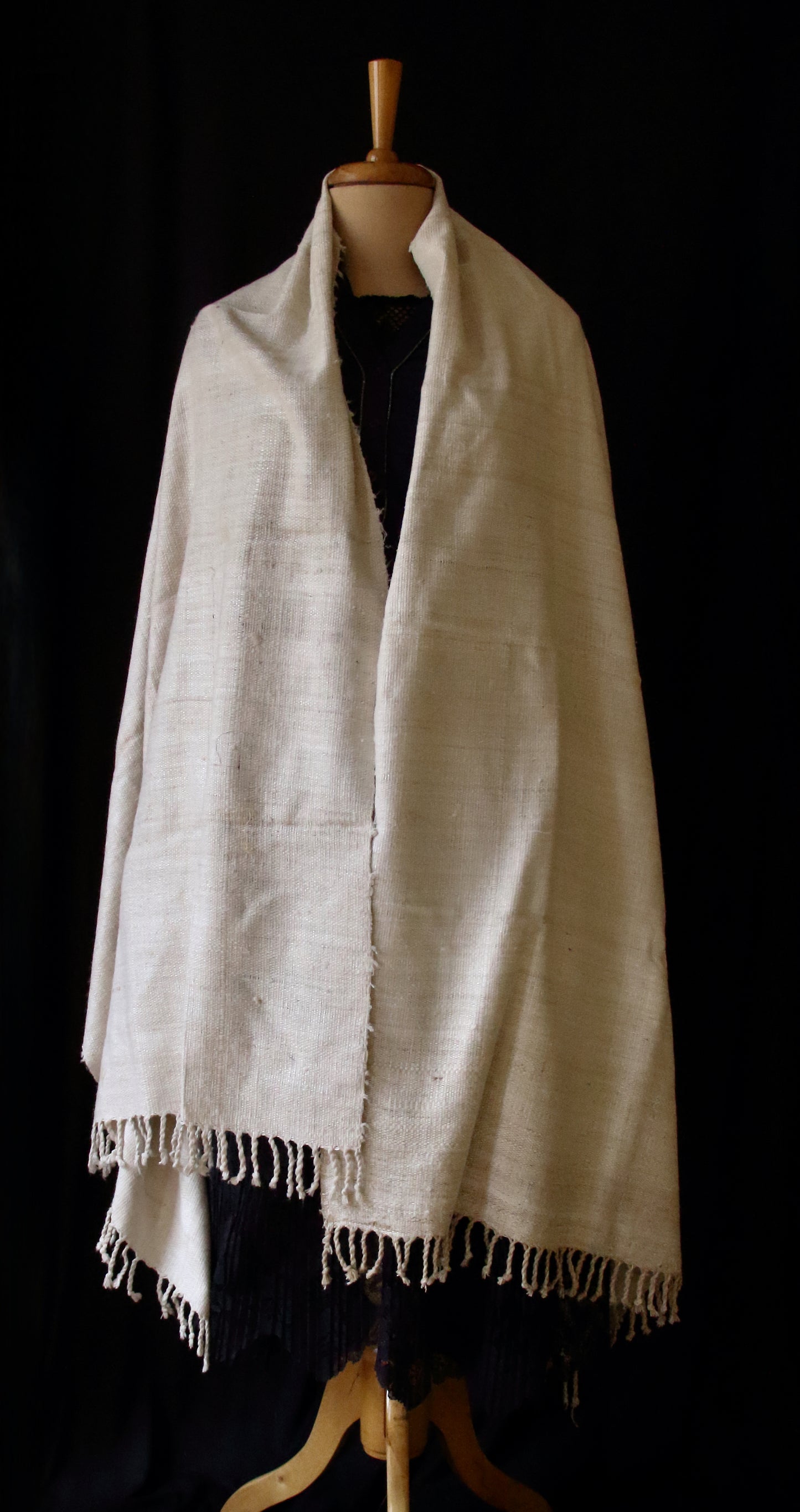 Natural Off White Basket Weave  Handwoven Eri Silk Shawl from Assam