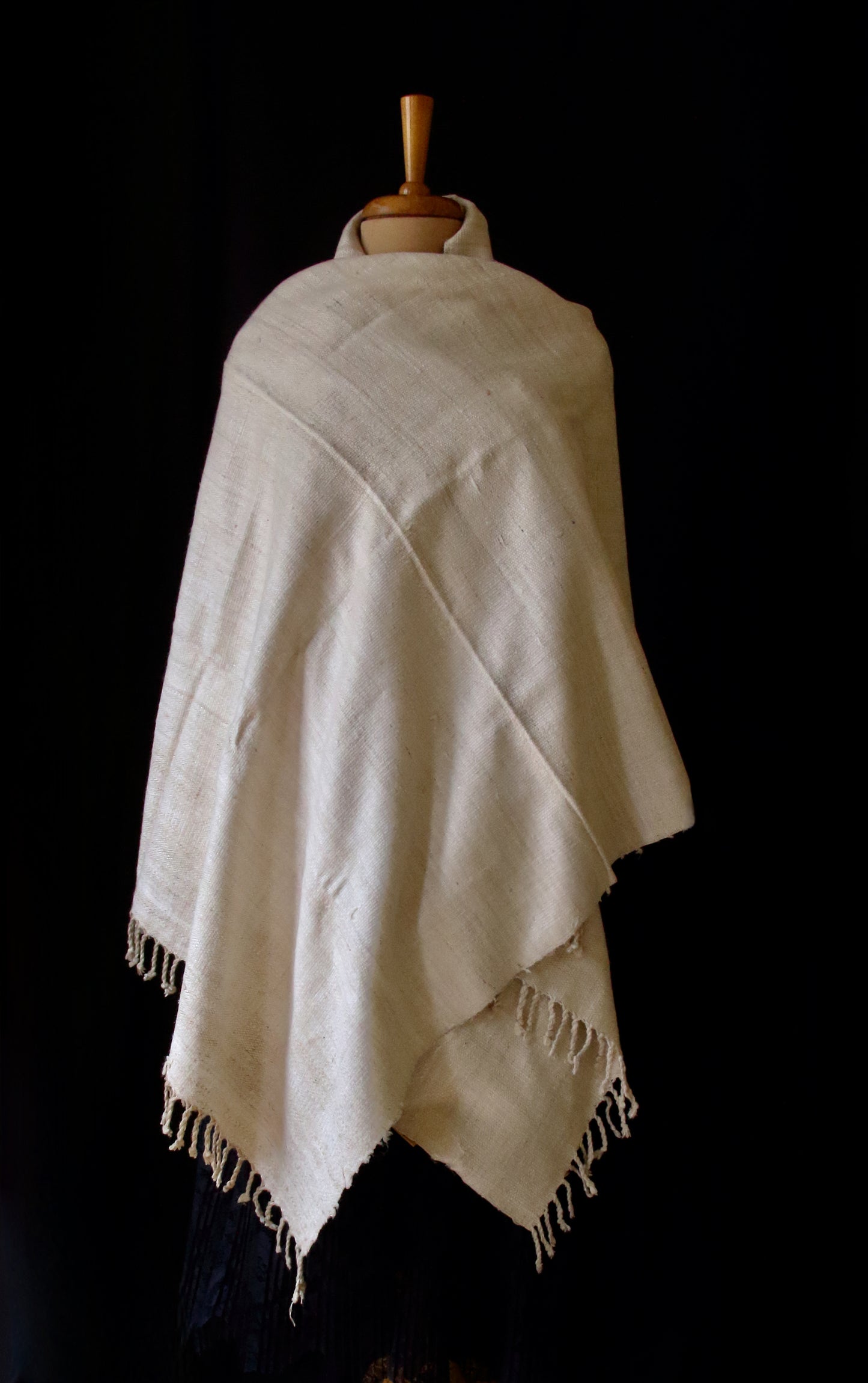 Natural Off White Basket Weave  Handwoven Eri Silk Shawl from Assam