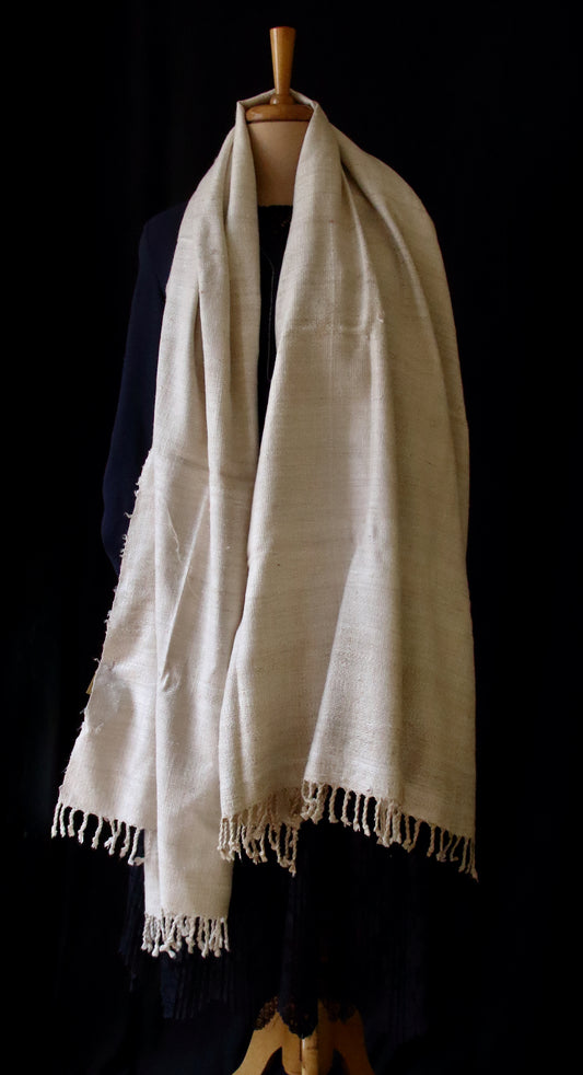Natural Off White Basket Weave  Handwoven Eri Silk Shawl from Assam