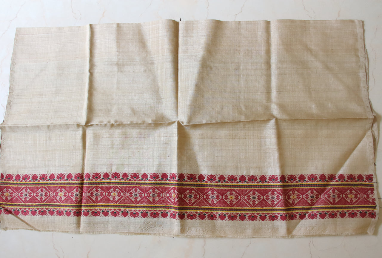 Authentic Muga Silk Mekhla Chador Set with Natural Dyed Eri Silk  Motifs from Assam