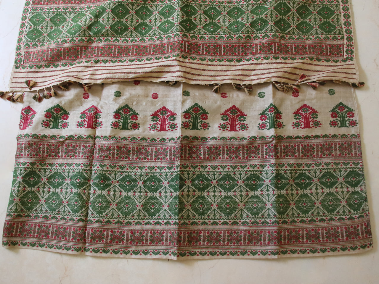 Authentic Muga Silk Mekhla Chador Set with Natural Dyed Eri Silk  Motifs from Assam