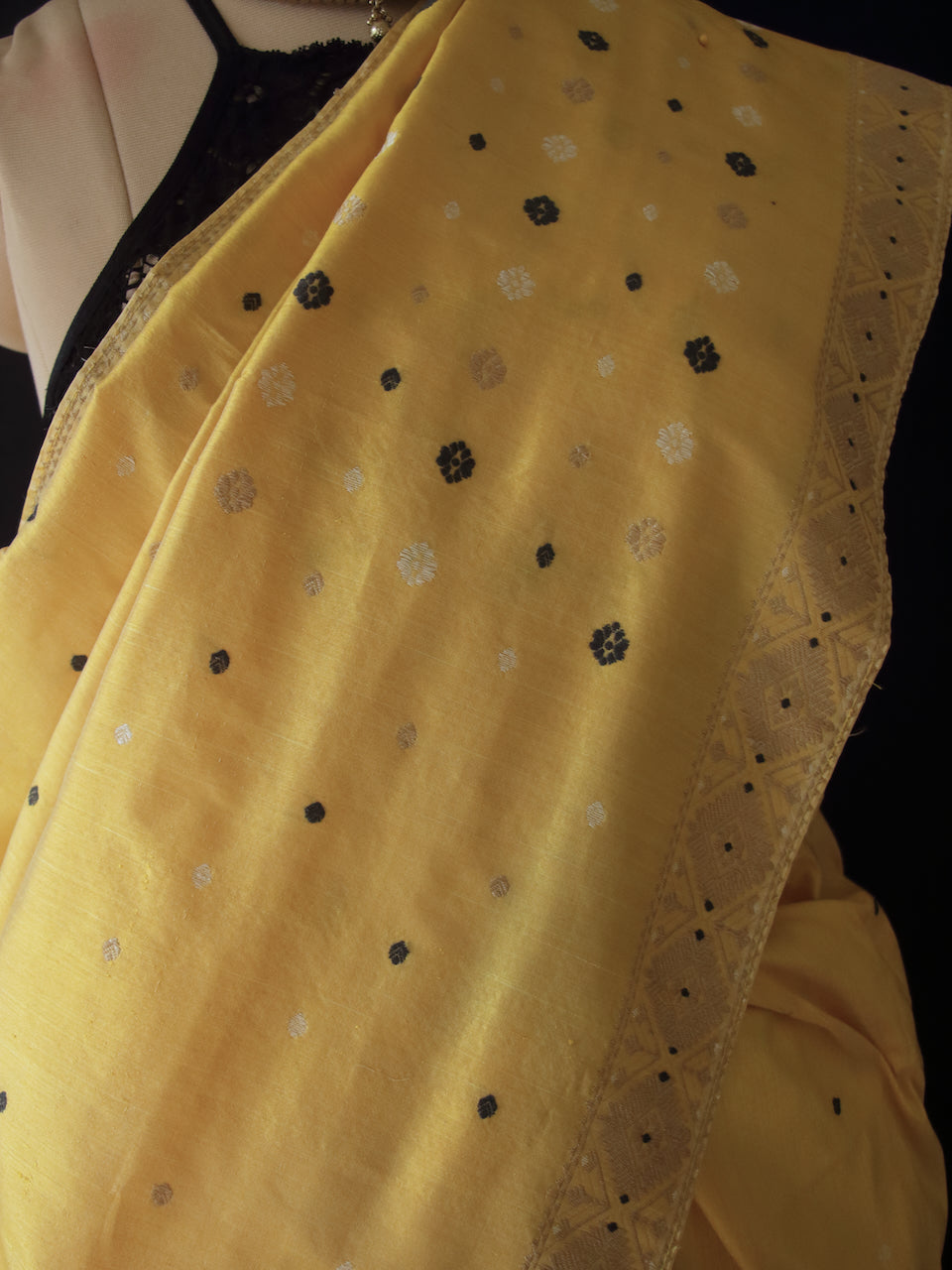 Bright Yellow Natural Dyed Mulberry Silk Saree from Assam