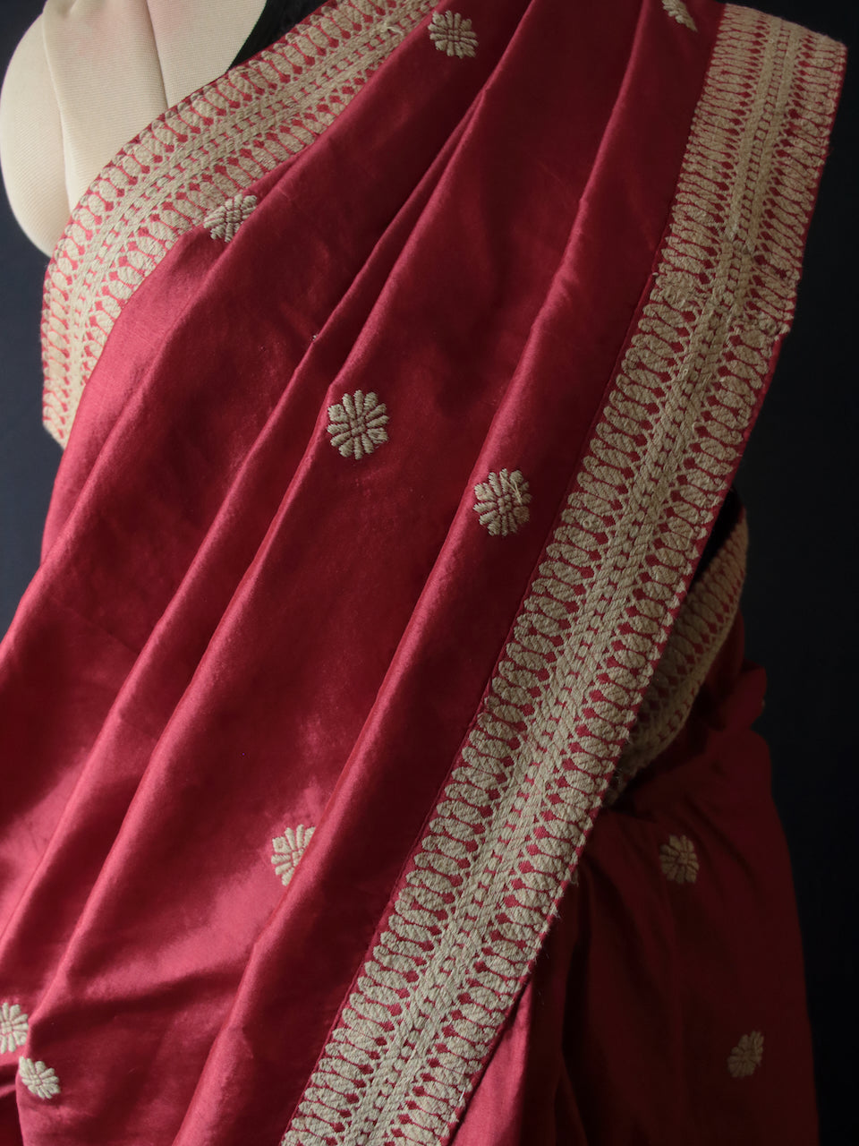 Deep Maroon Handloom Silk Saree from Assam