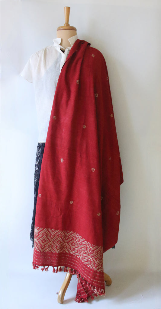 Maroon Handwoven Eri Silk Shawl from Assam