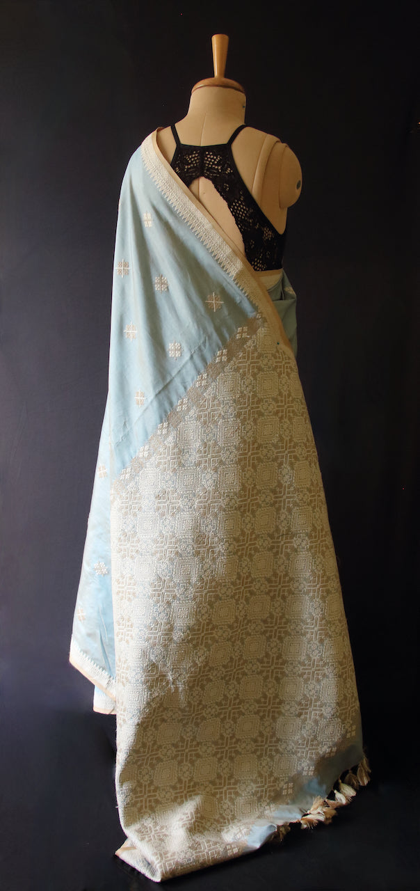 Two tone Pista Green Handloom Silk Saree from Assam , India