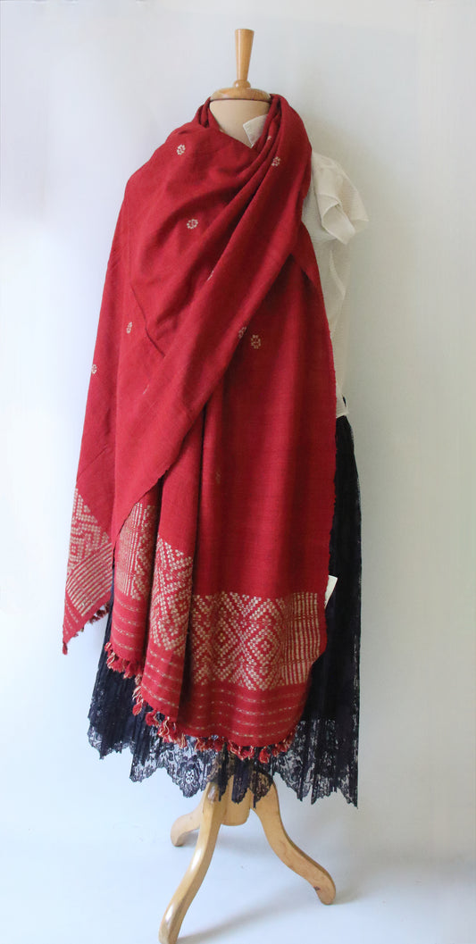 Maroon Handwoven Eri Silk Shawl from Assam