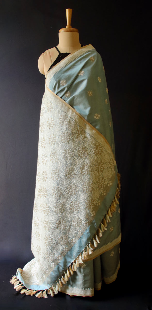 Two tone Pista Green Handloom Silk Saree from Assam , India