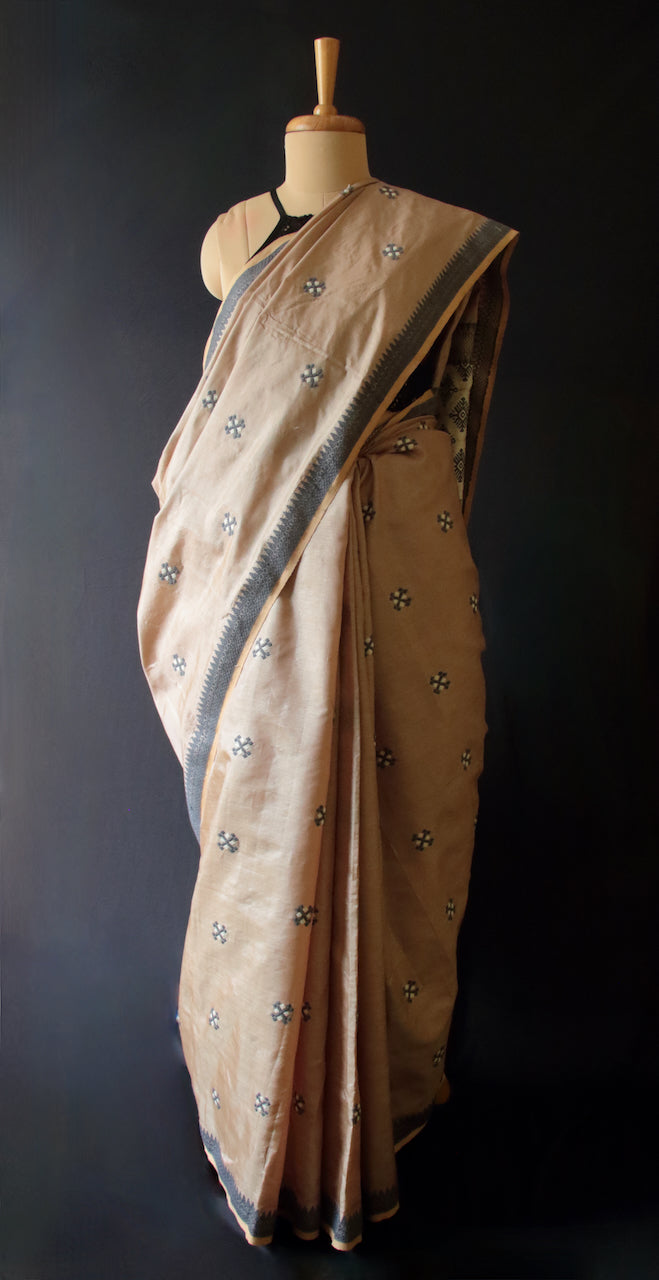 Two tone Mocha Brown Handloom Silk Saree from Assam