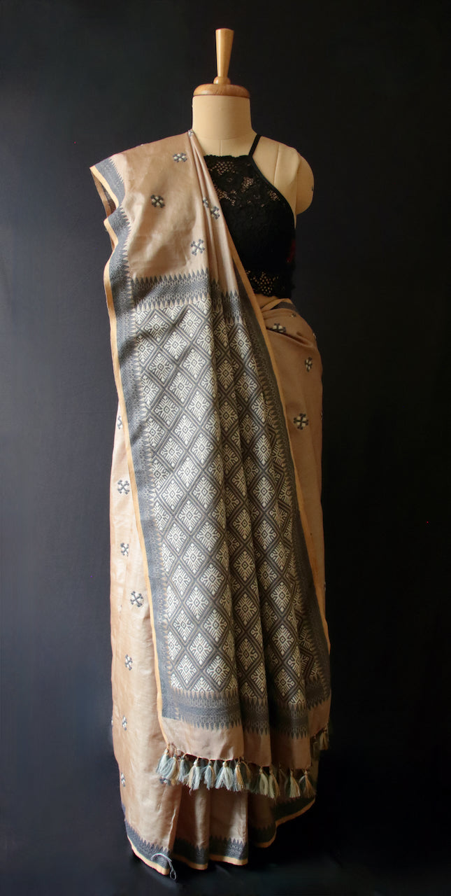 Two tone Mocha Brown Handloom Silk Saree from Assam