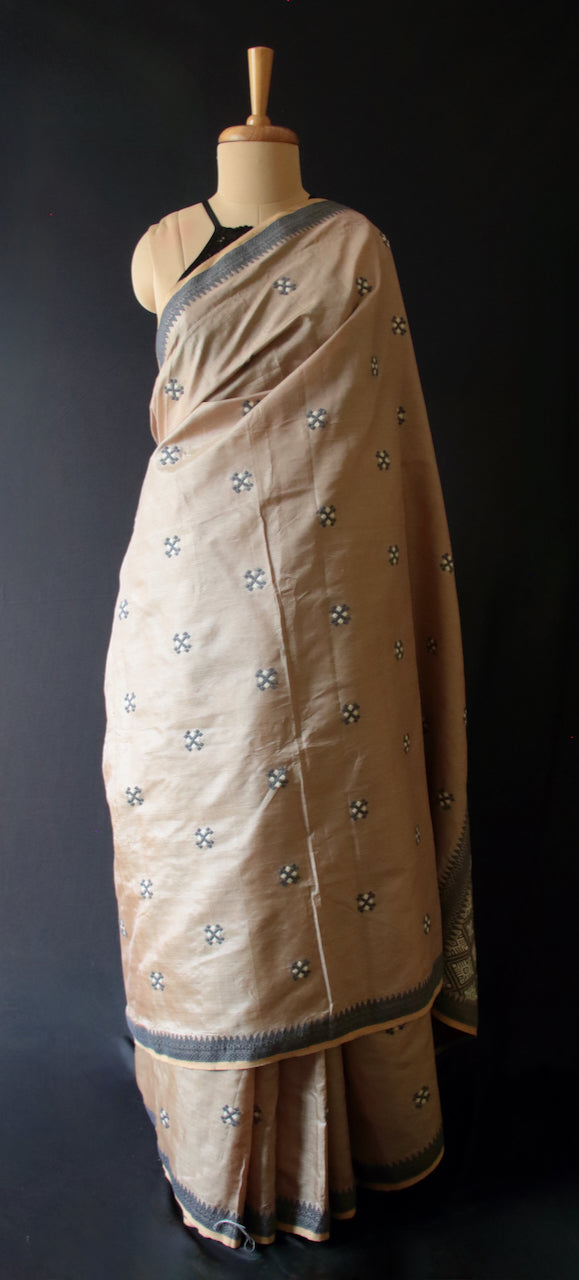 Two tone Mocha Brown Handloom Silk Saree from Assam