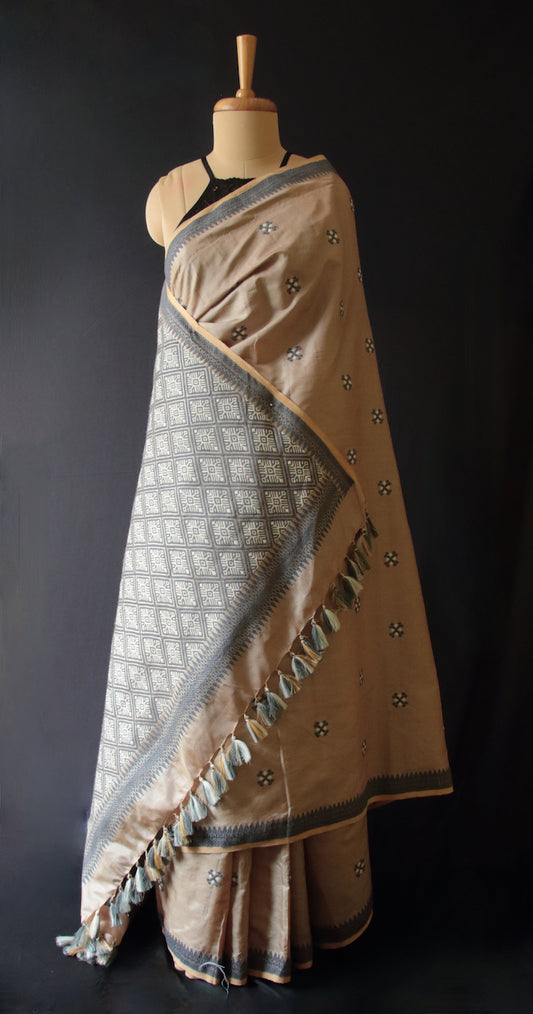 Two tone Mocha Brown Handloom Silk Saree from Assam