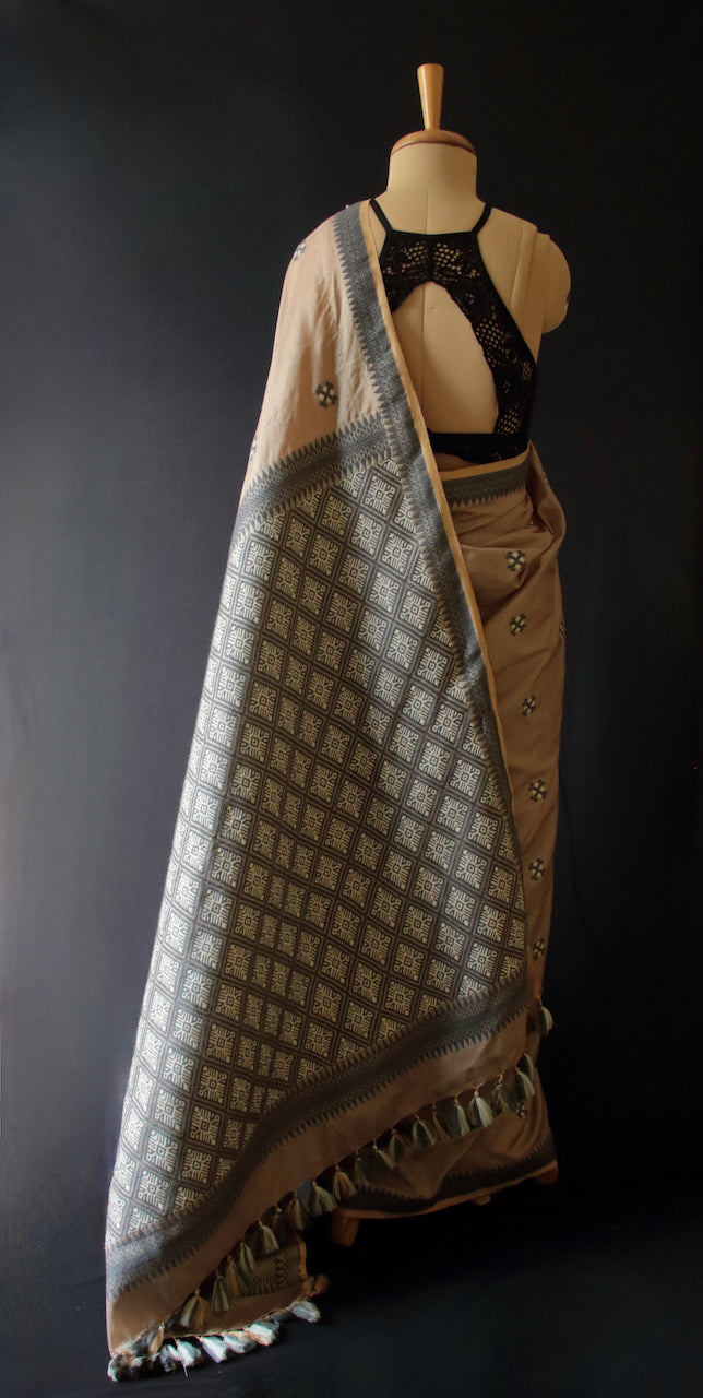 Two tone Mocha Brown Handloom Silk Saree from Assam