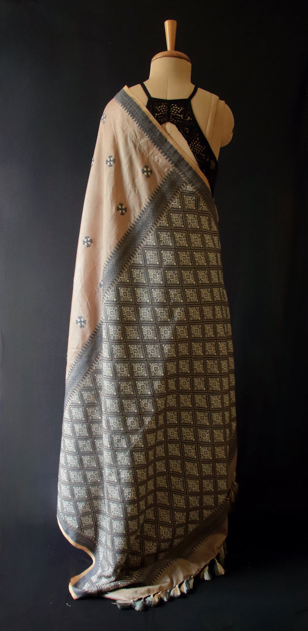 Two tone Mocha Brown Handloom Silk Saree from Assam