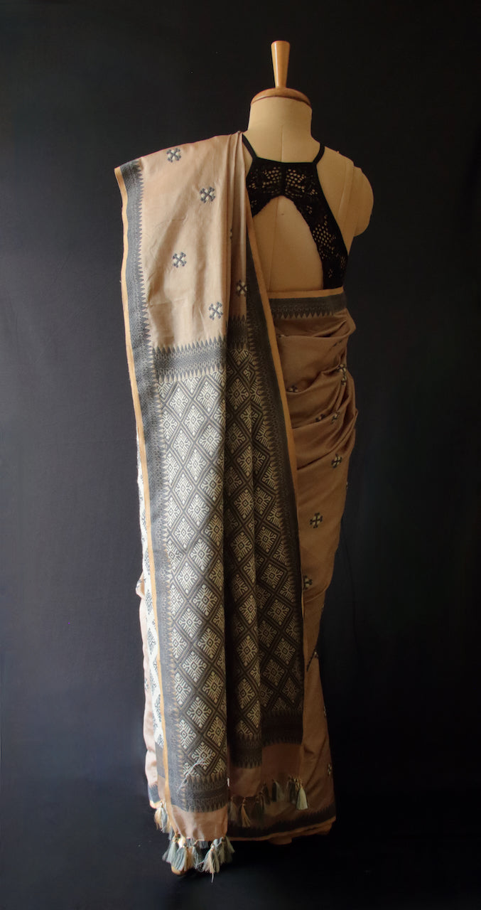 Two tone Mocha Brown Handloom Silk Saree from Assam