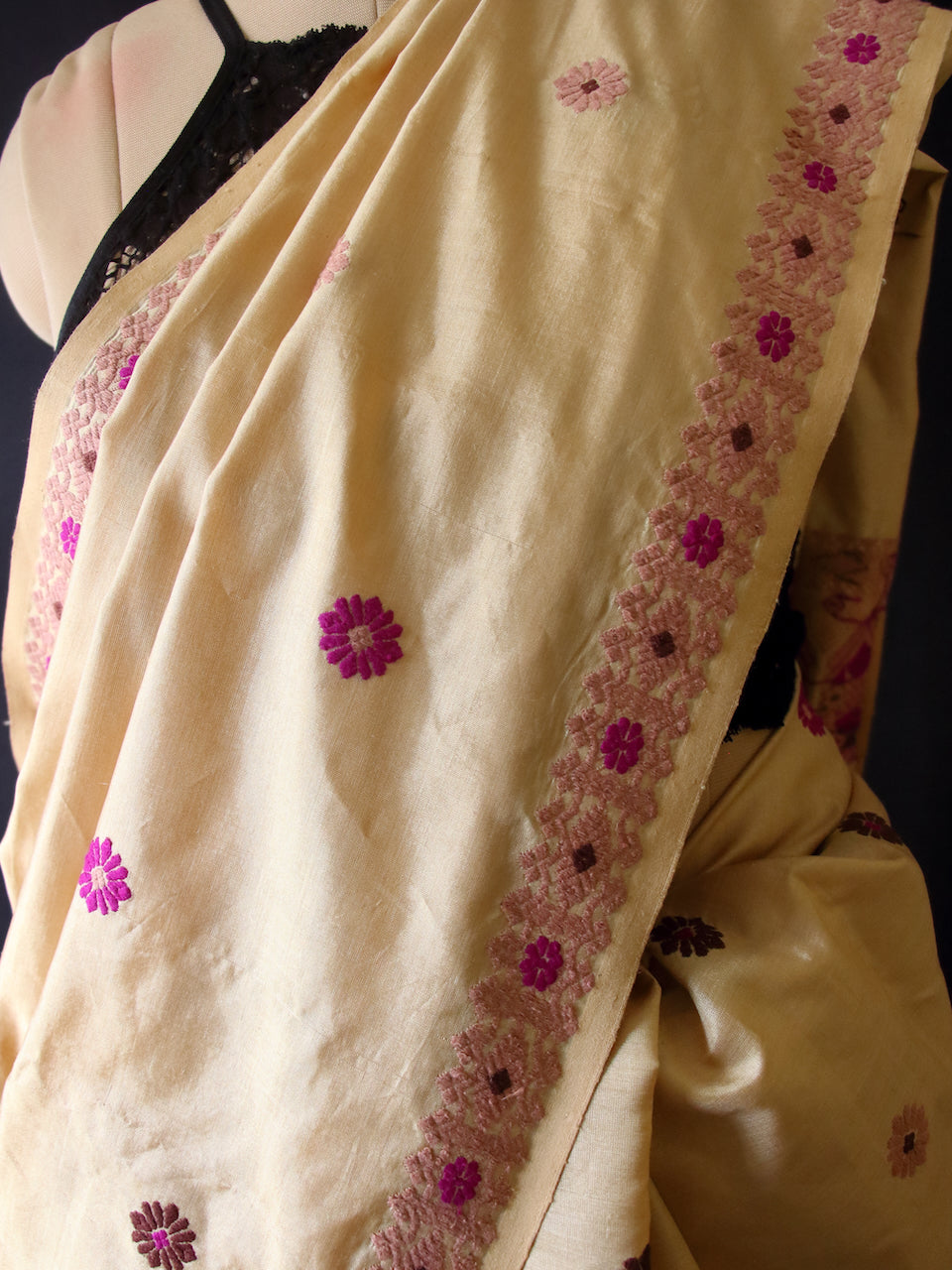 Light Golden Handloom Silk Saree from Assam