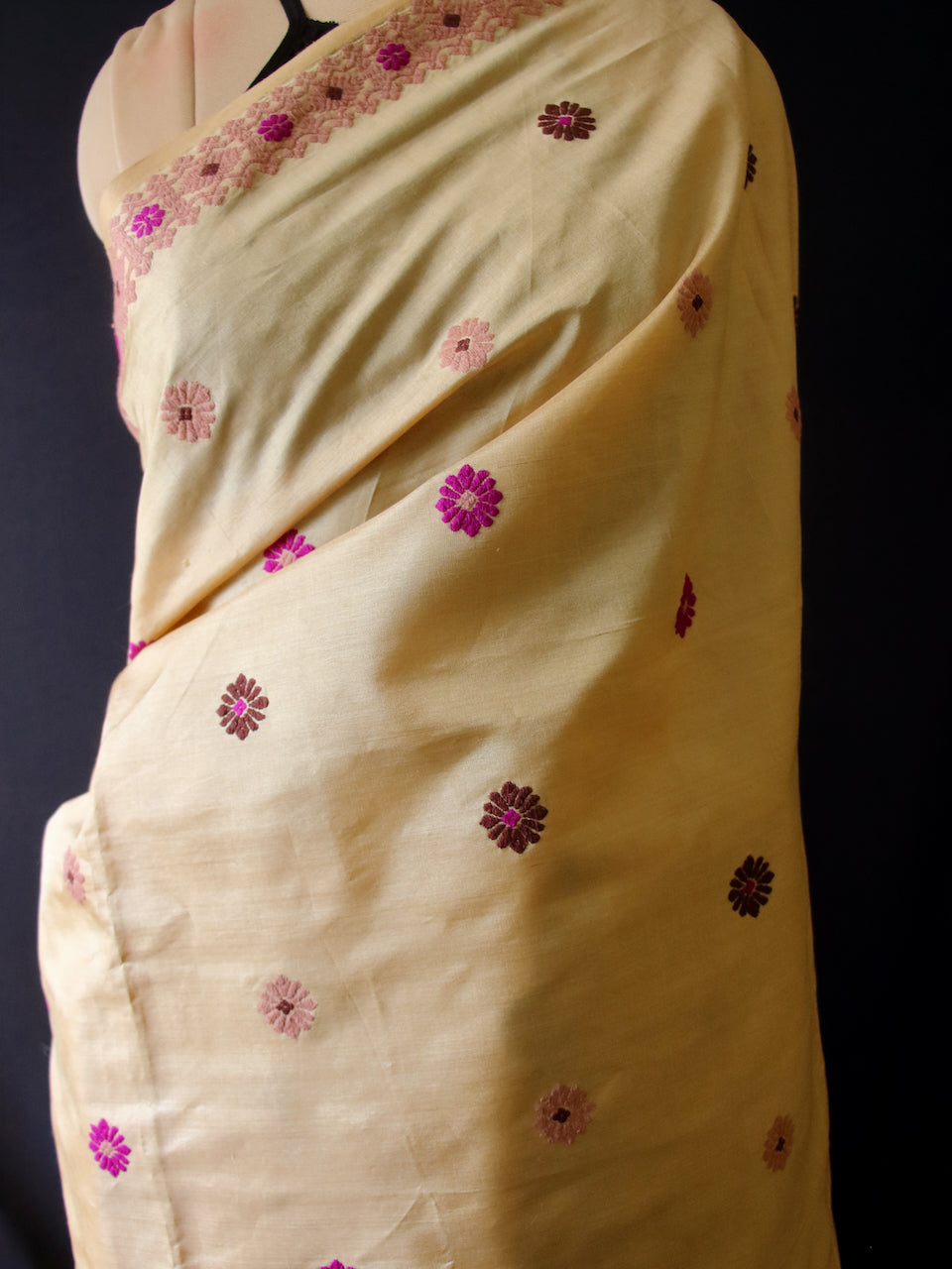 Light Golden Handloom Silk Saree from Assam