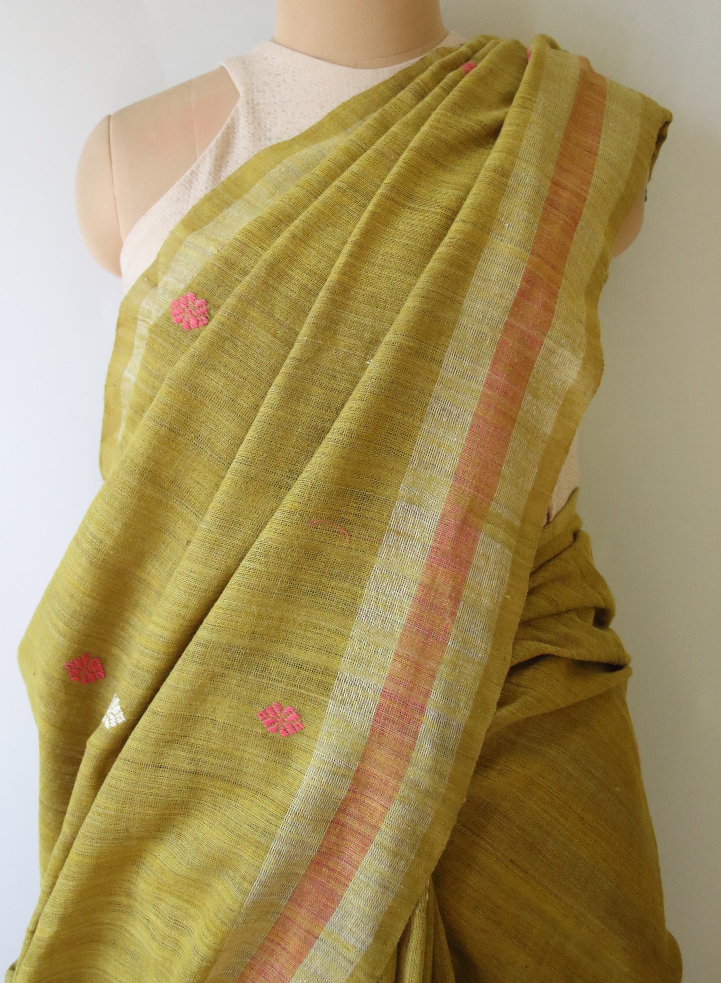Handwoven Green colour Natural Dyed Eri Silk Sari from Assam