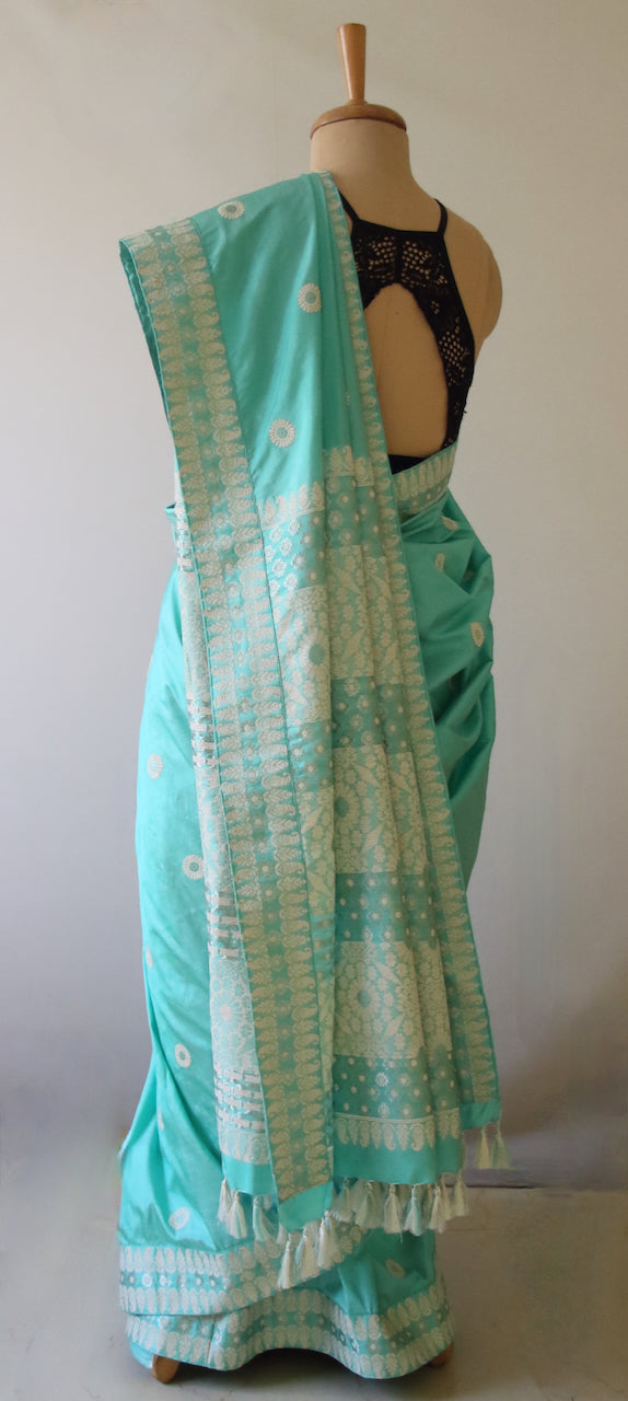 Sea Blue Handloom Silk Saree from Assam