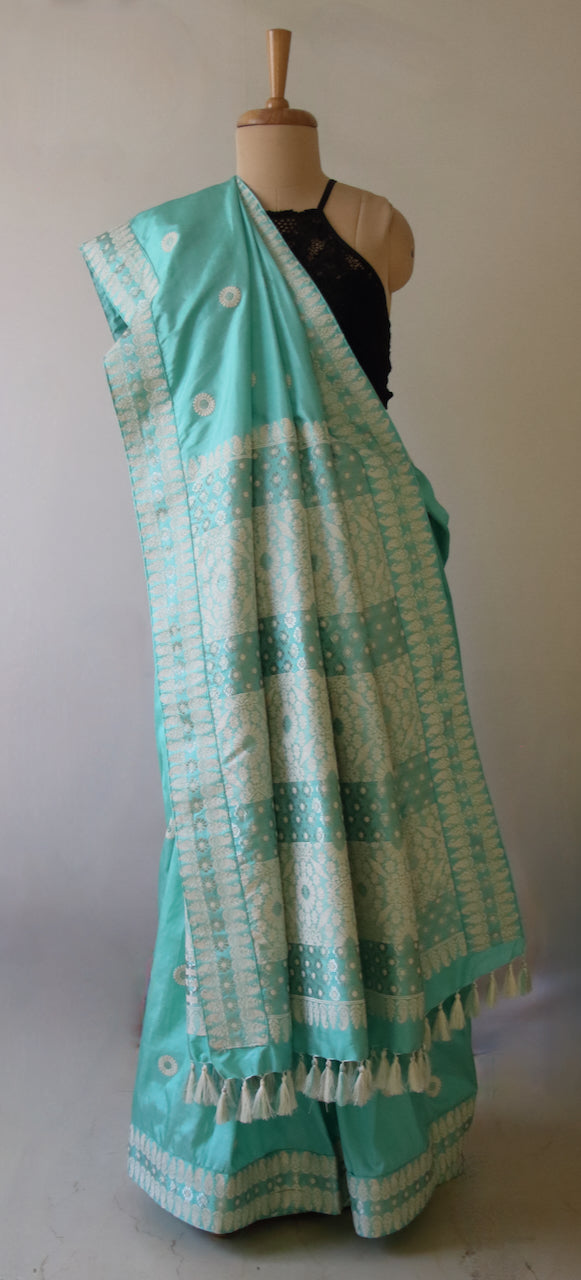 Sea Blue Handloom Silk Saree from Assam