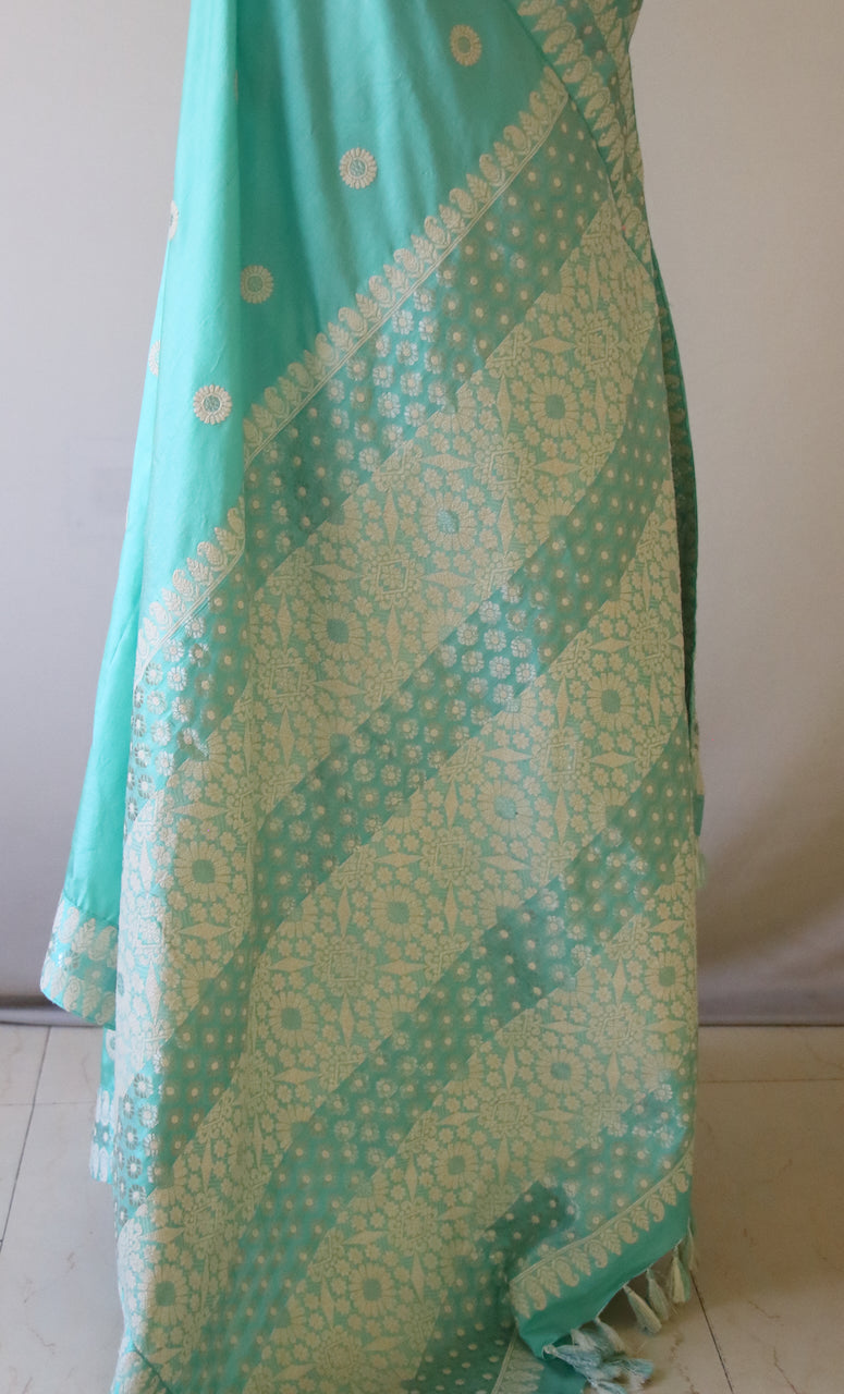 Sea Blue Handloom Silk Saree from Assam