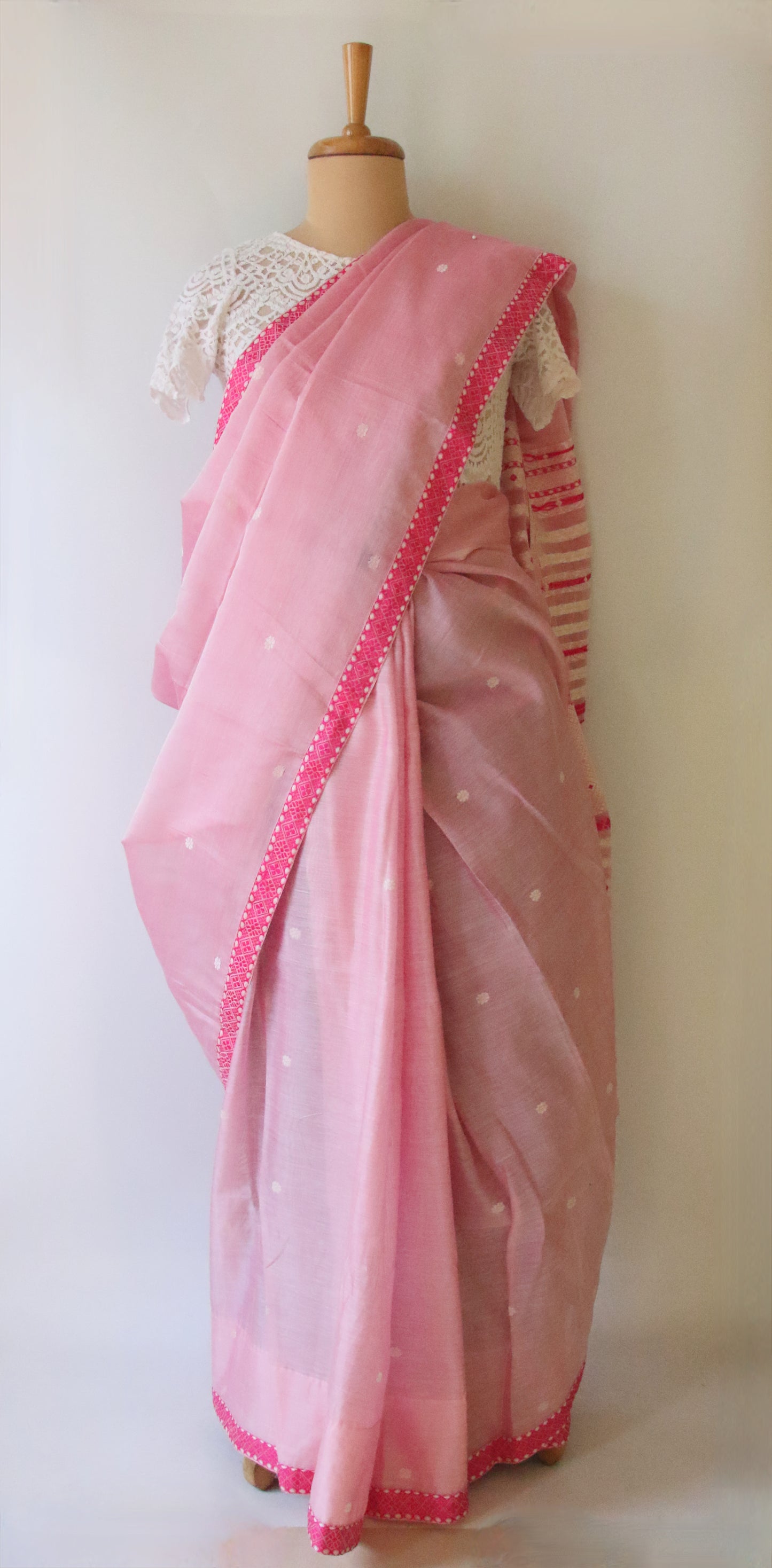 Soft Pink Handloom Cotton Silk Saree from Assam