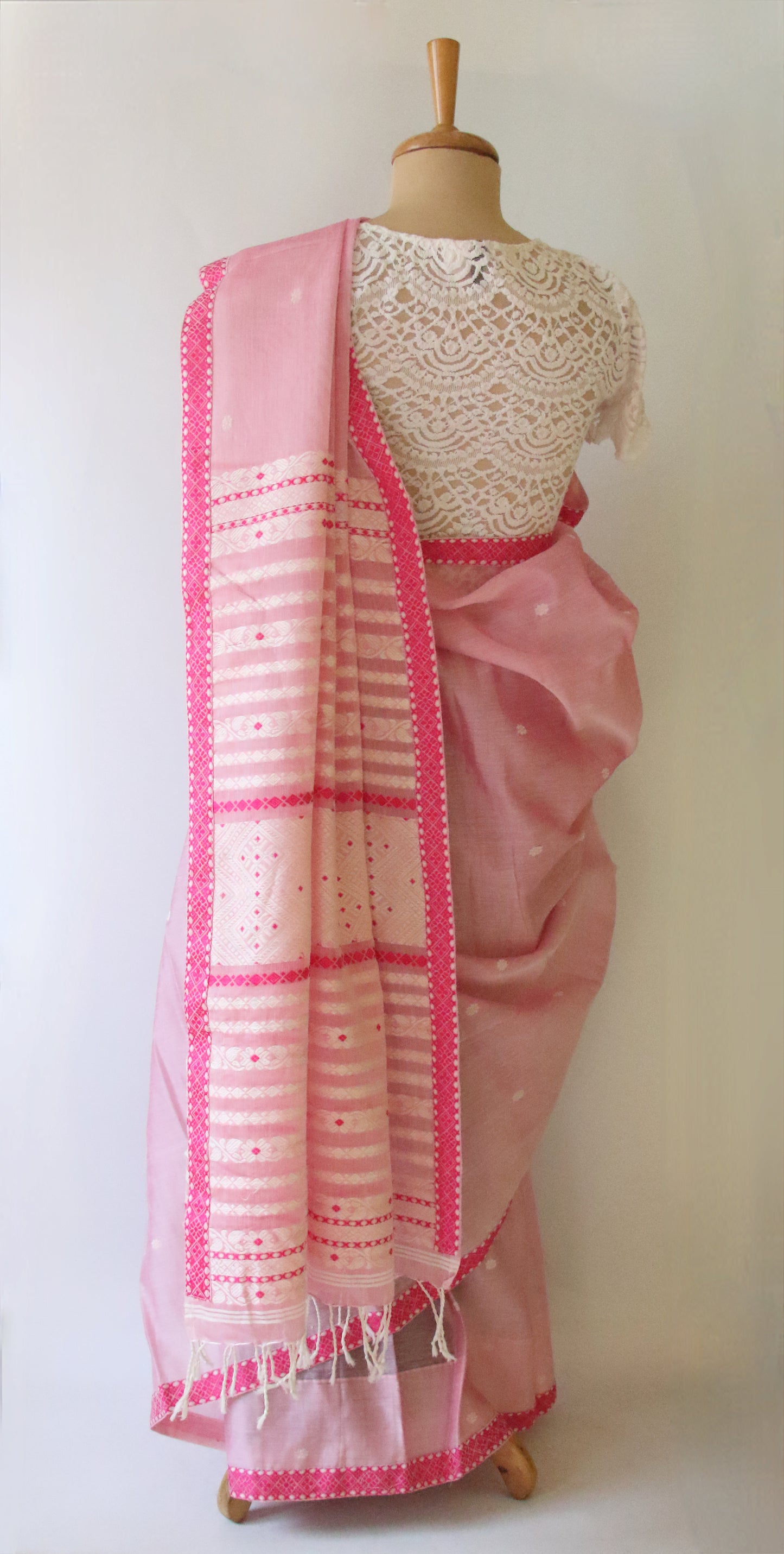 Soft Pink Handloom Cotton Silk Saree from Assam