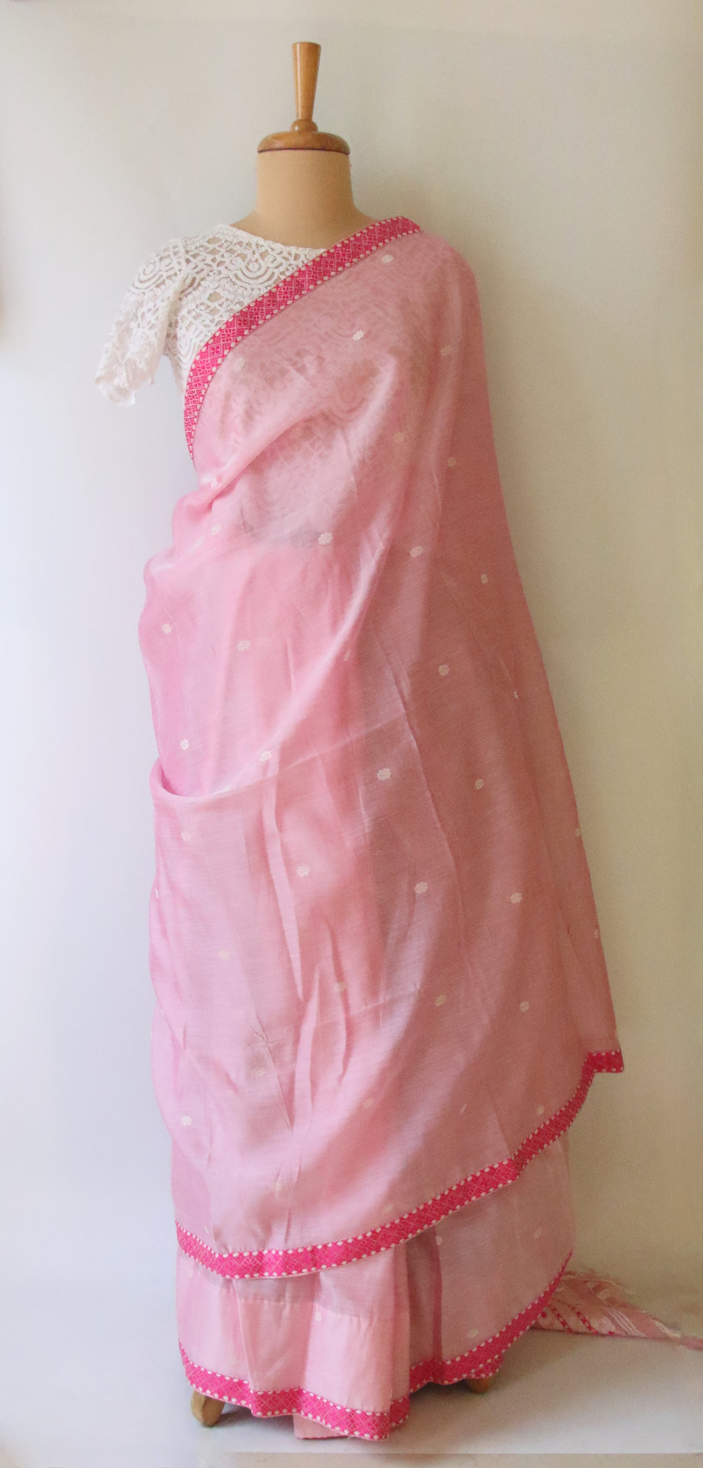 Soft Pink Handloom Cotton Silk Saree from Assam