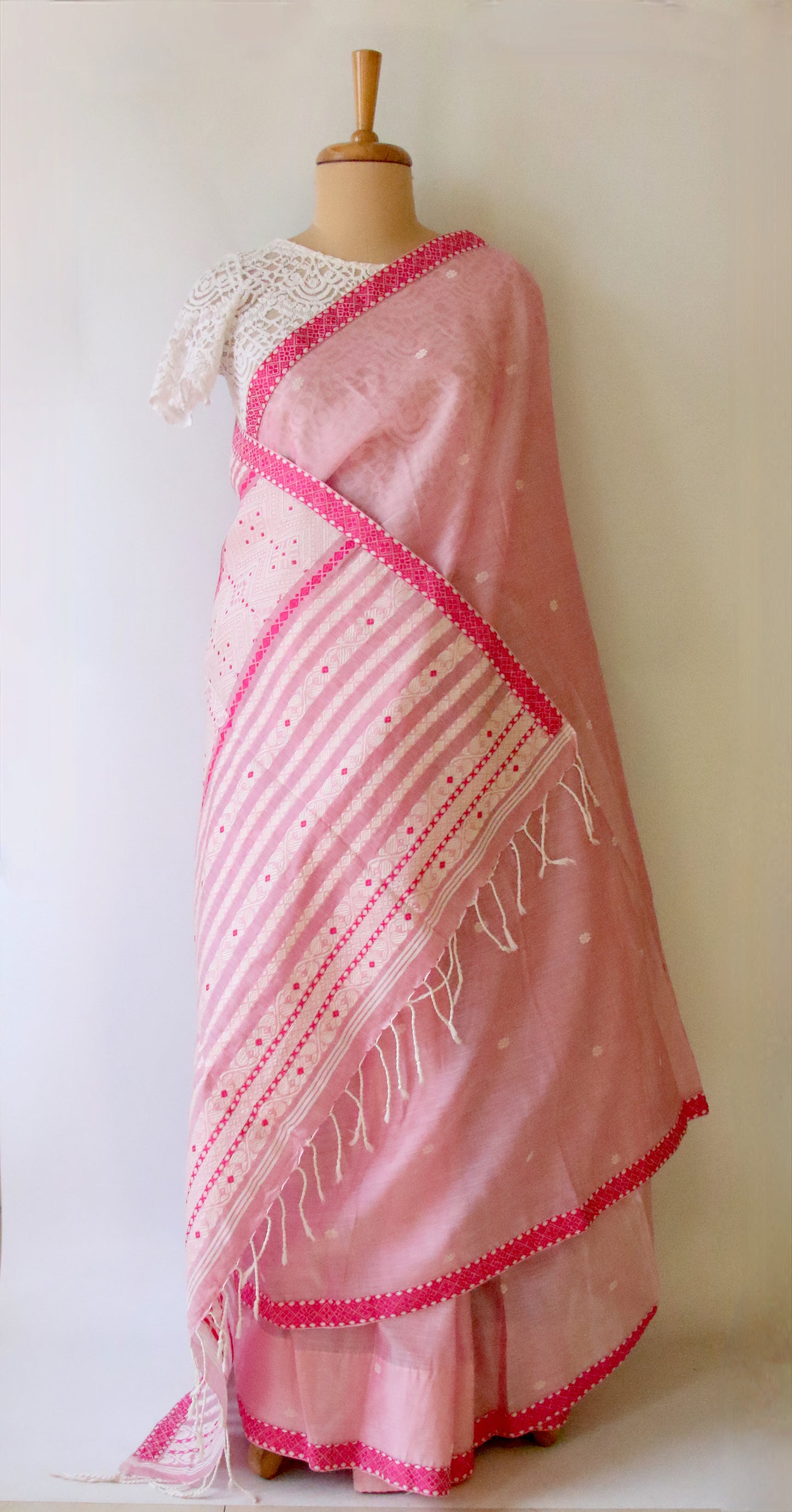 Soft Pink Handloom Cotton Silk Saree from Assam