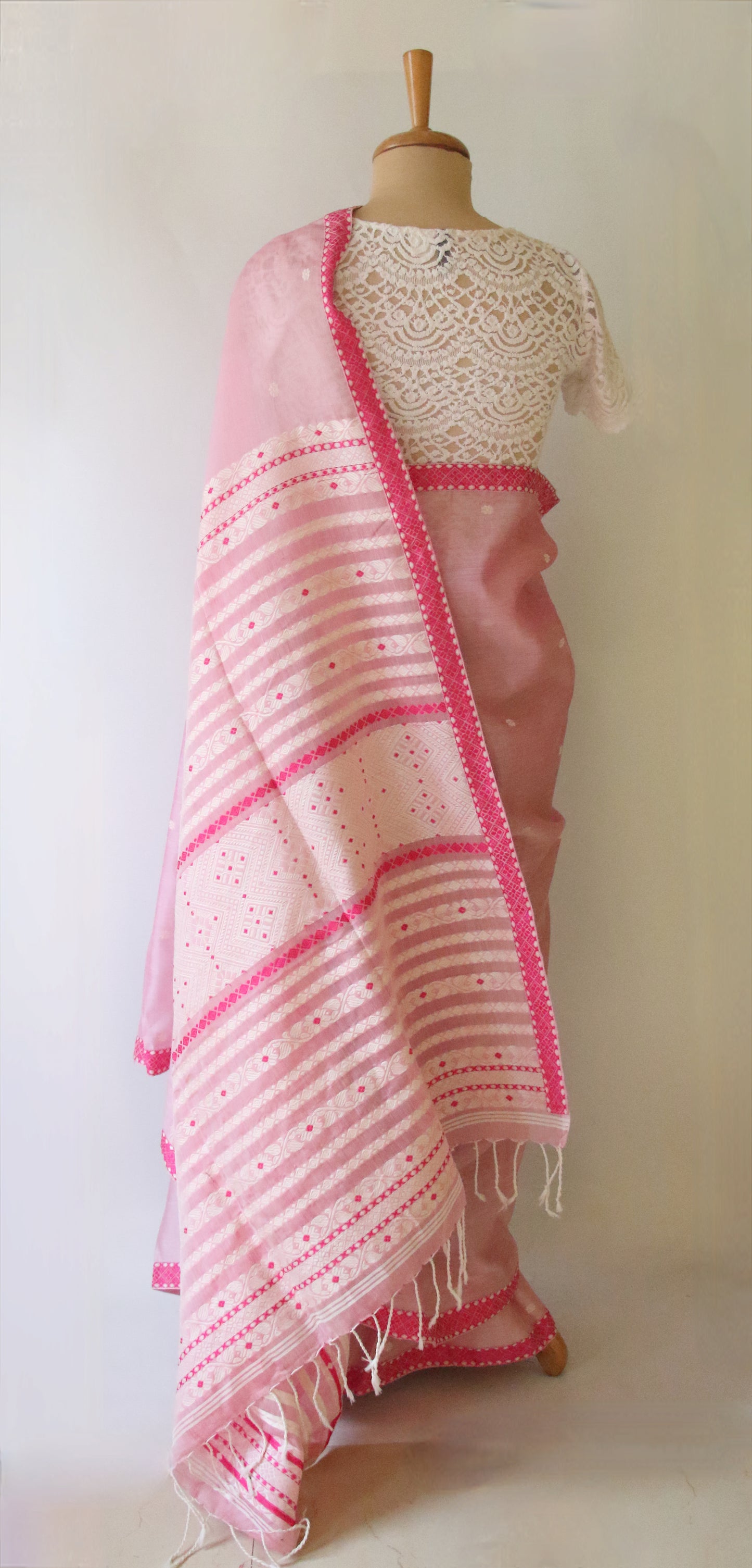 Soft Pink Handloom Cotton Silk Saree from Assam