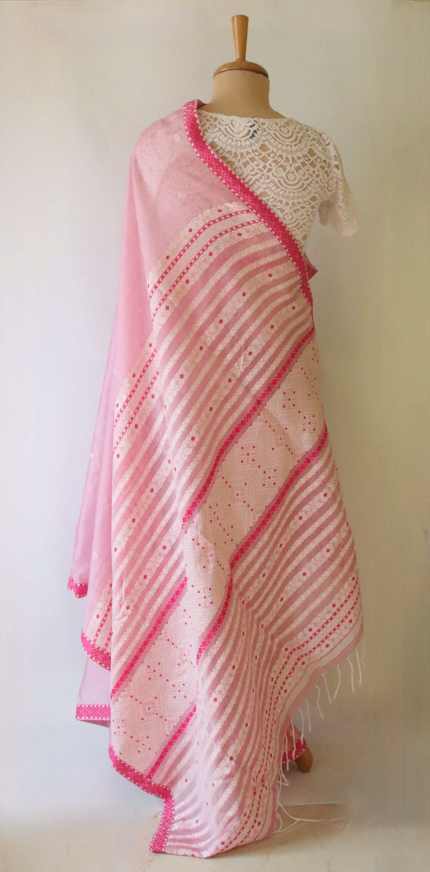 Soft Pink Handloom Cotton Silk Saree from Assam