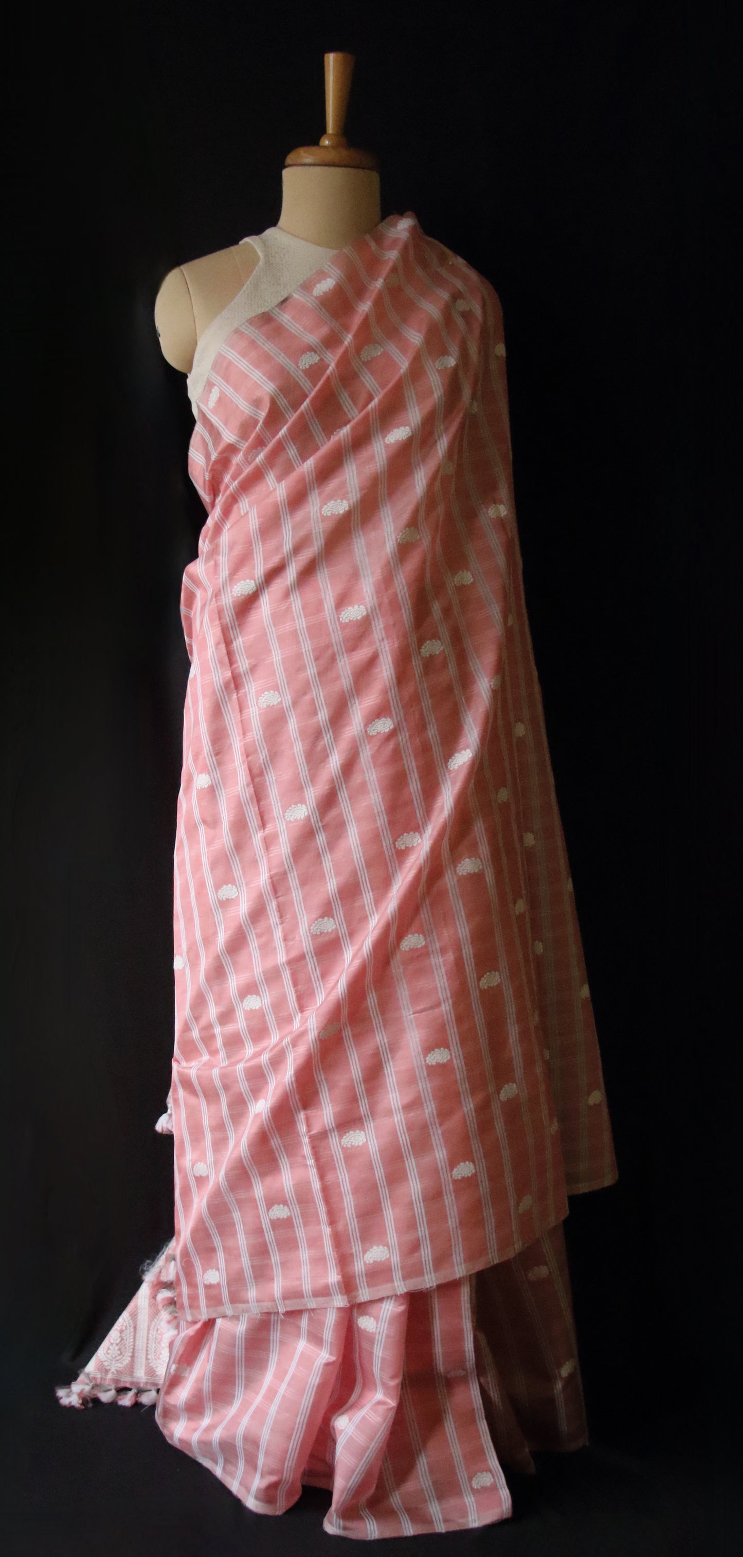 Peach Handloom Silk Saree with chequered effect from Assam