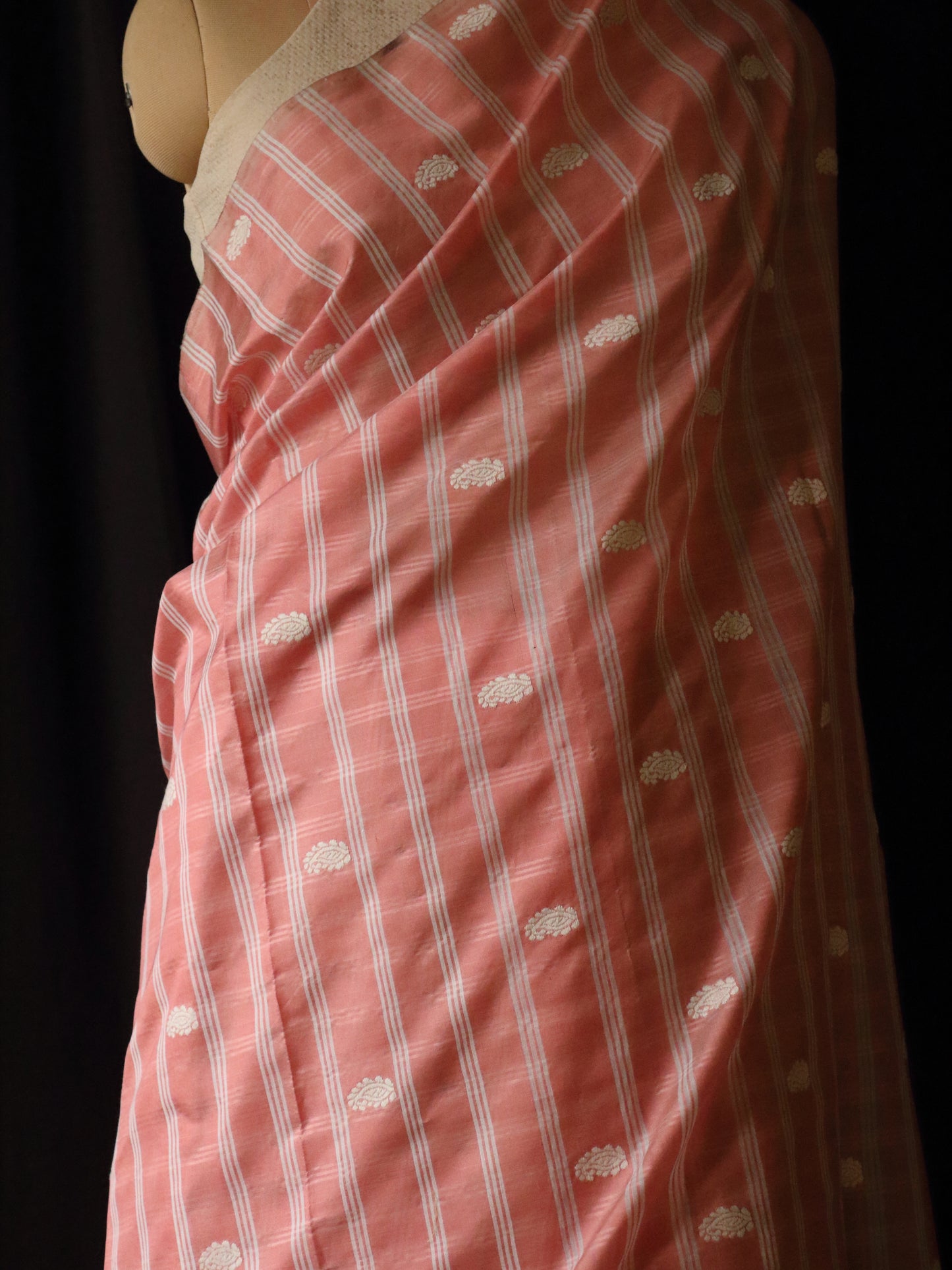 Peach Handloom Silk Saree with chequered effect from Assam