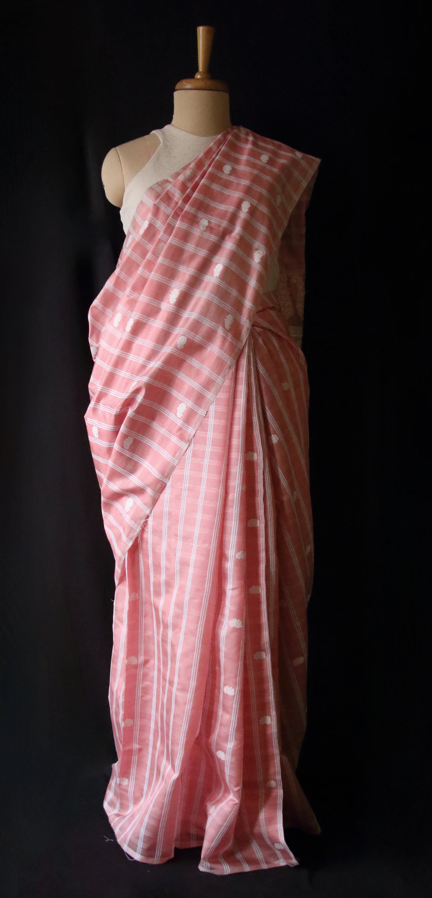 Peach Handloom Silk Saree with chequered effect from Assam