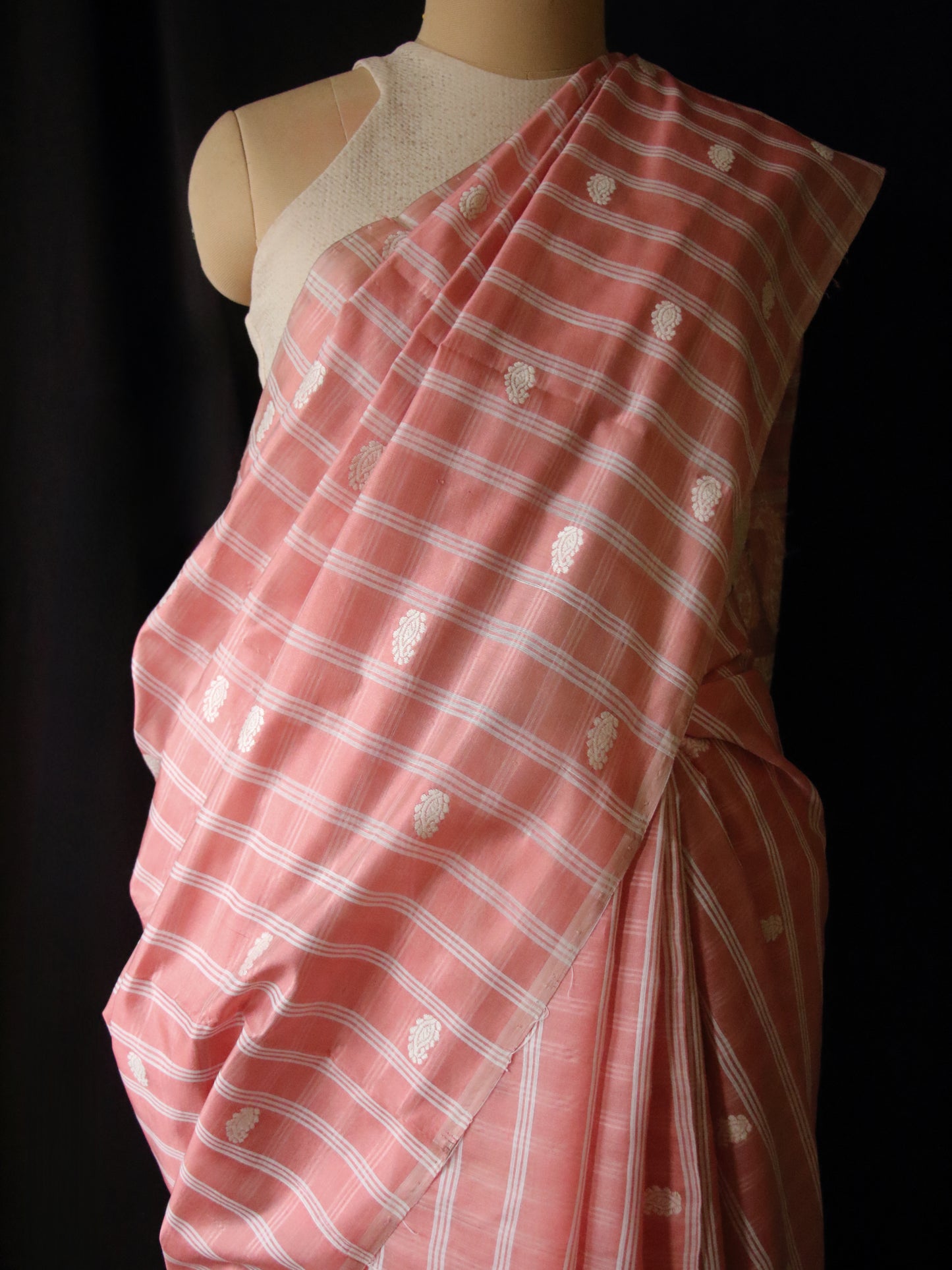 Peach Handloom Silk Saree with chequered effect from Assam