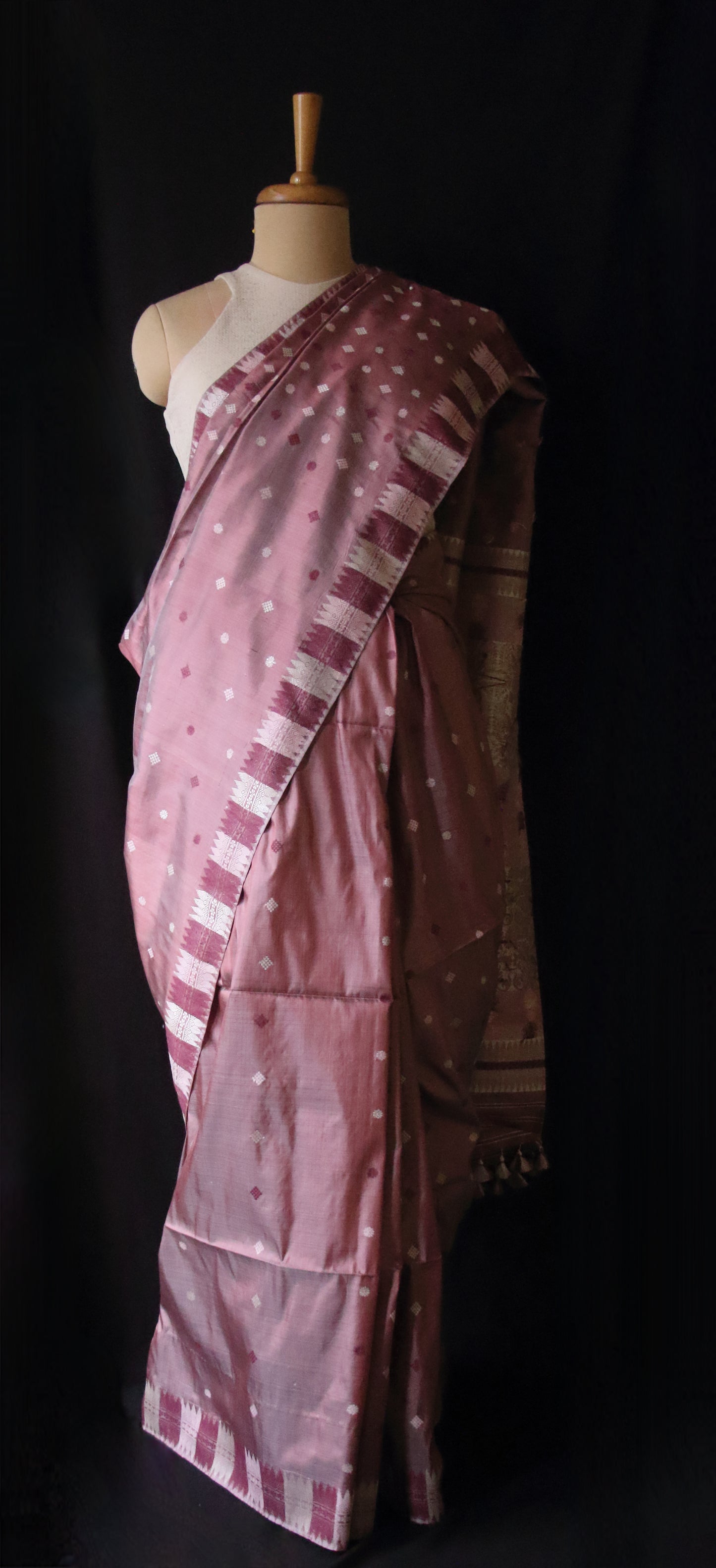 Natural Sappon dyed Mulberry Silk Saree from Assam