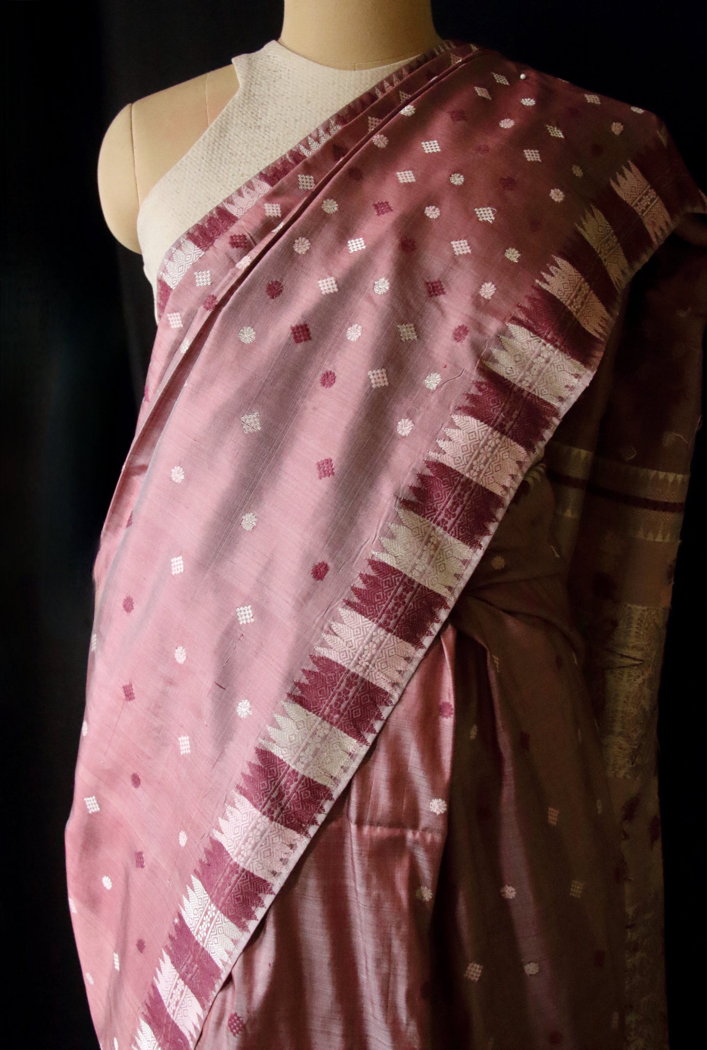 Natural Sappon dyed Mulberry Silk Saree from Assam