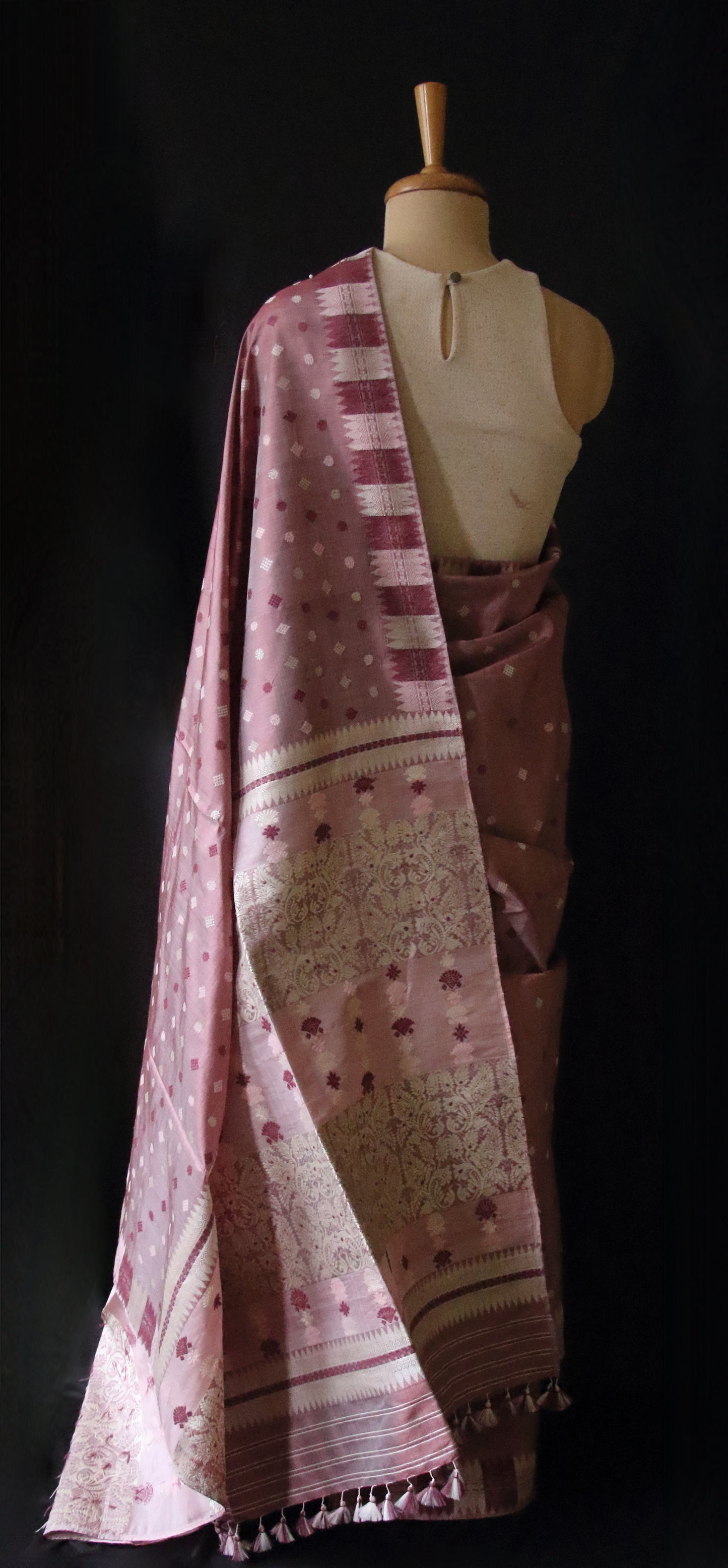 Natural Sappon dyed Mulberry Silk Saree from Assam