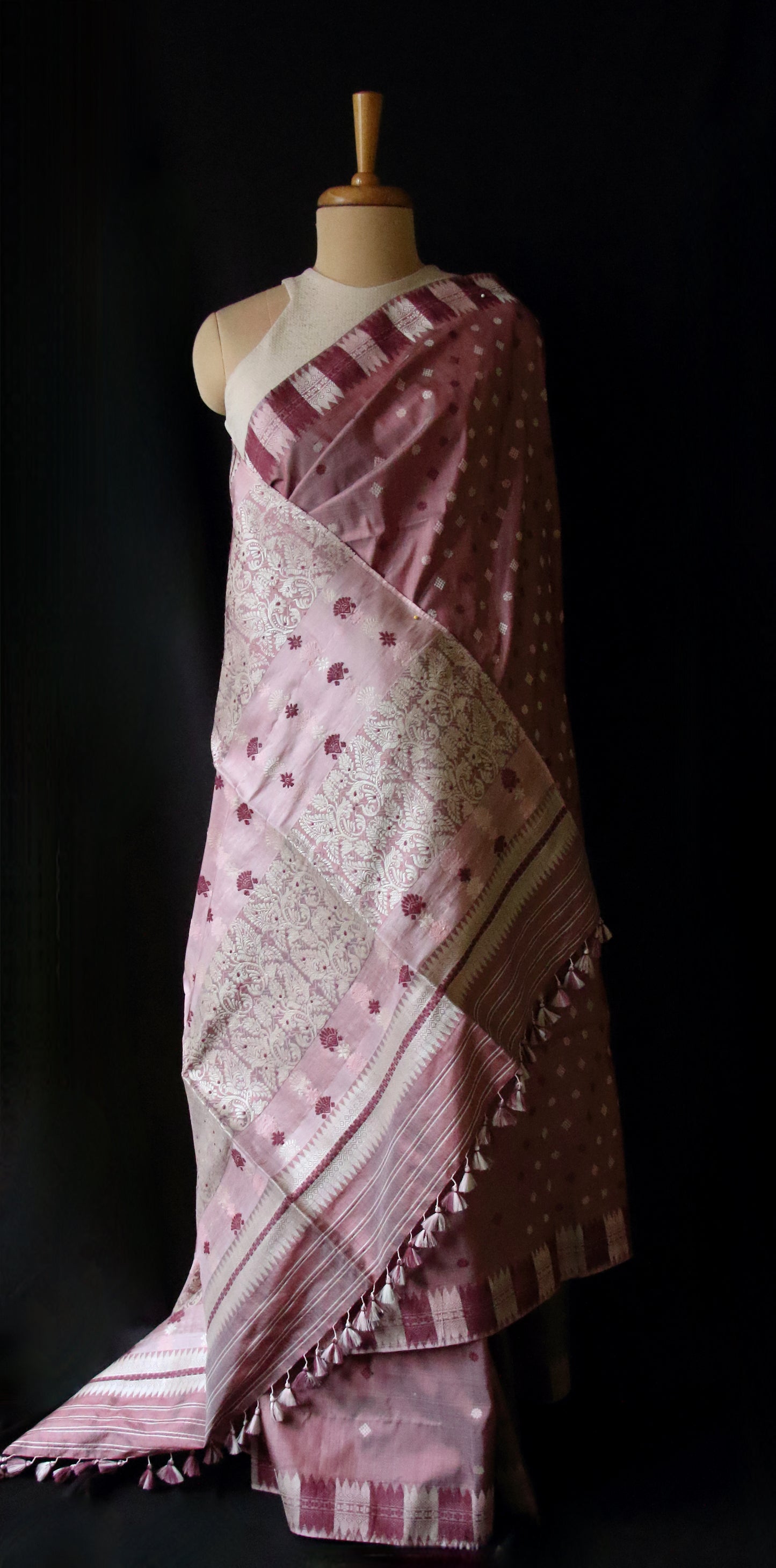 Natural Sappon dyed Mulberry Silk Saree from Assam
