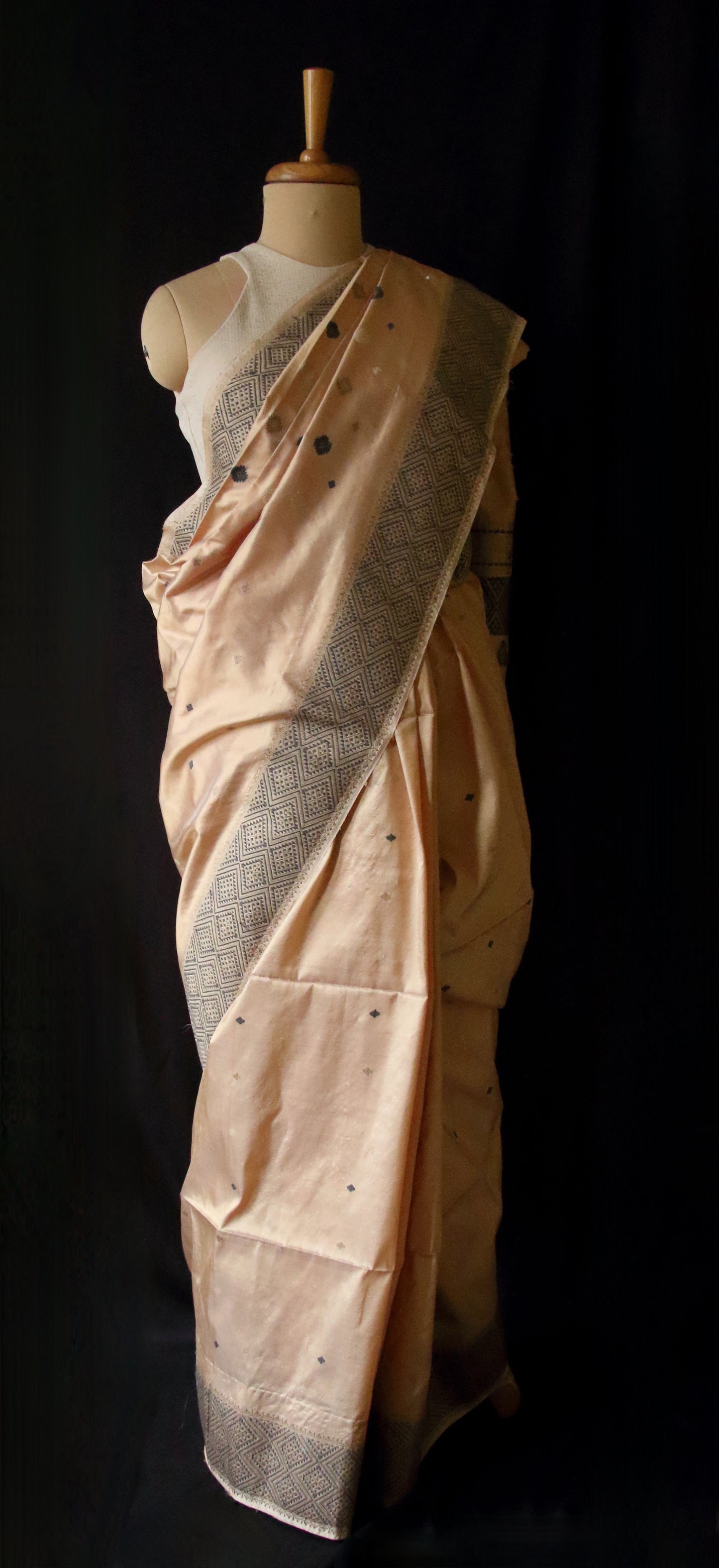 Natural Tea dyed Mulberry Silk Saree from Assam