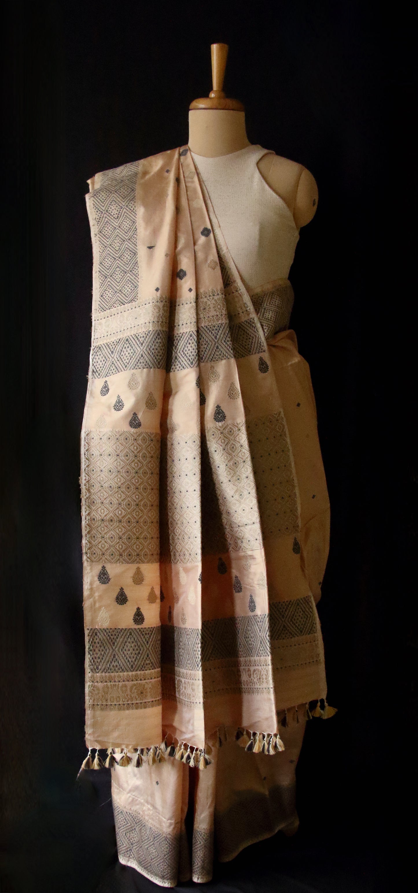 Natural Tea dyed Mulberry Silk Saree from Assam