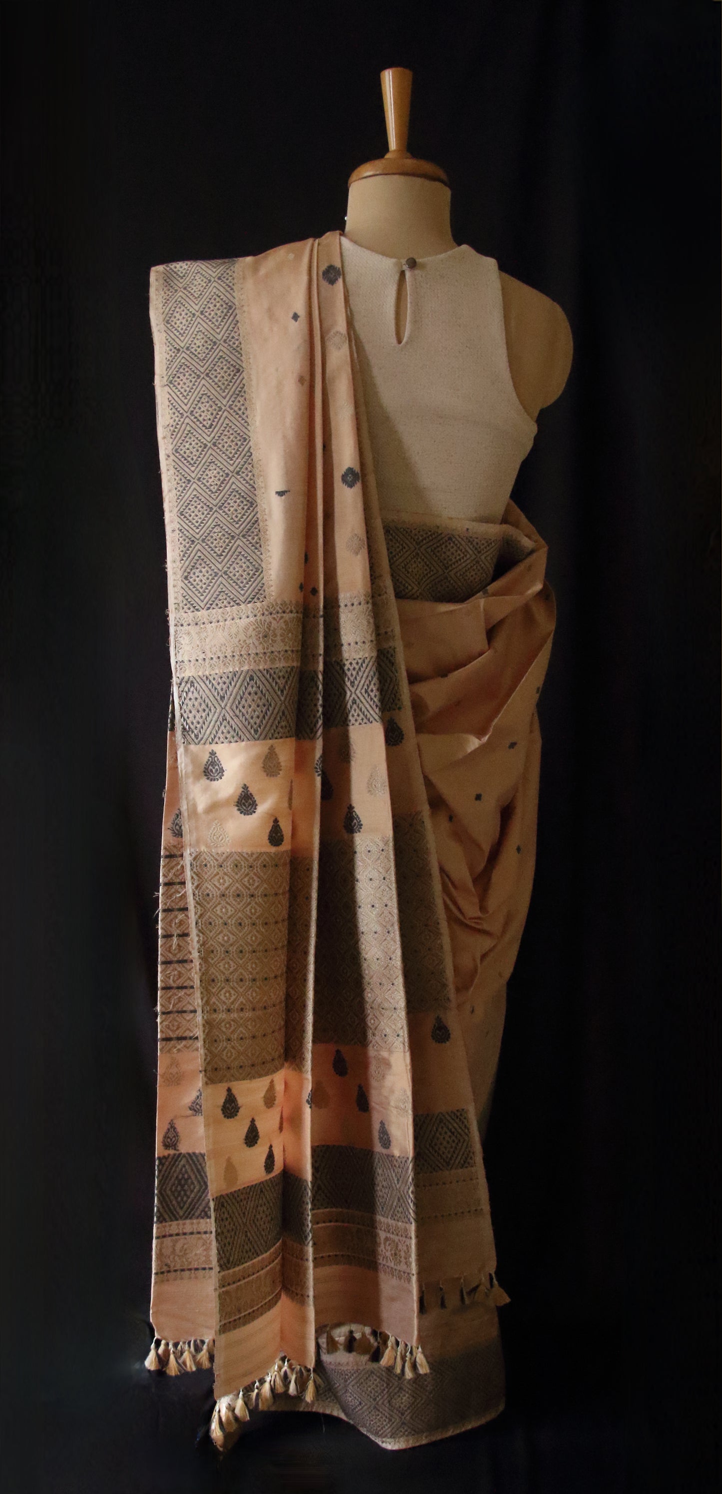 Natural Tea dyed Mulberry Silk Saree from Assam