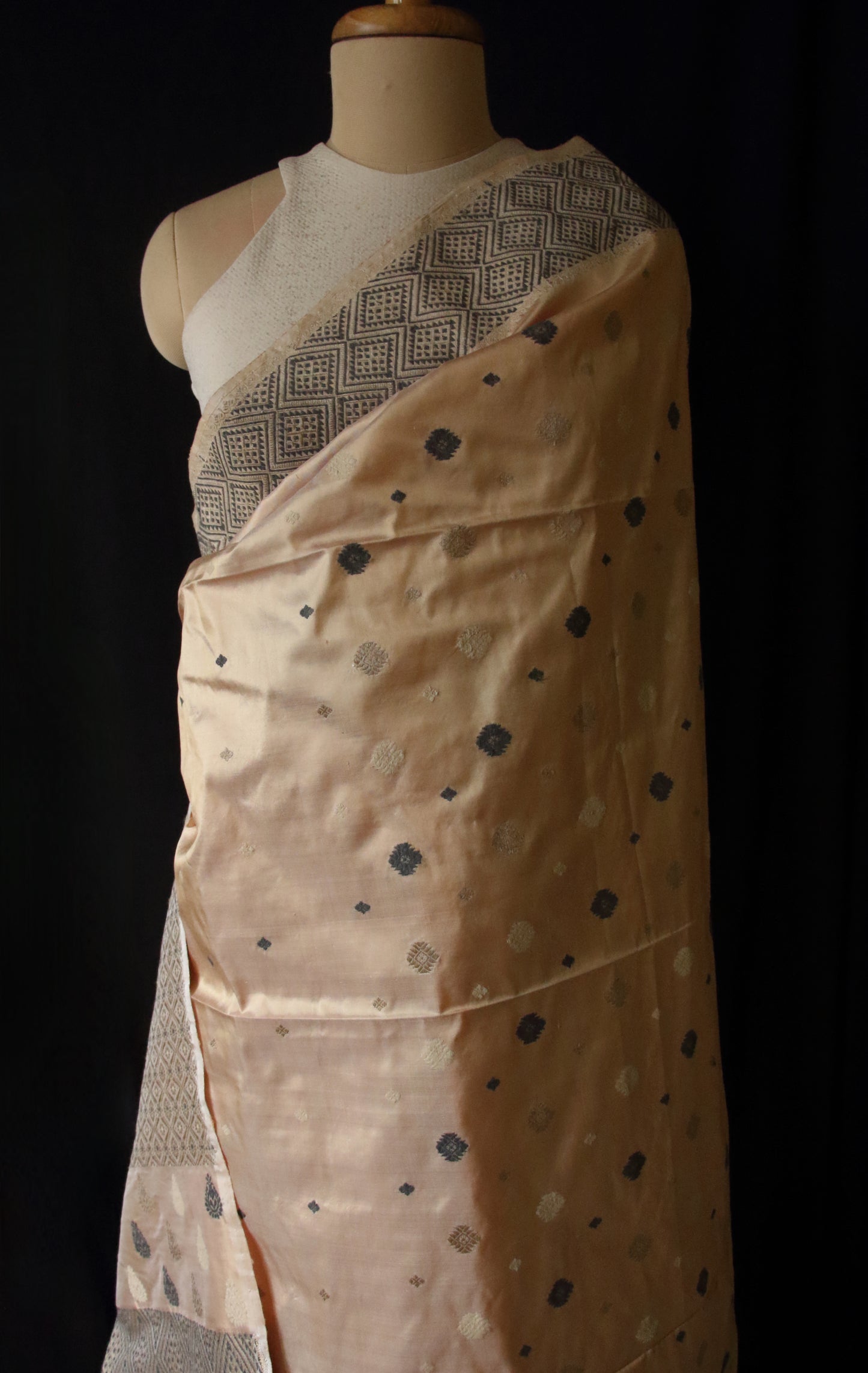 Natural Tea dyed Mulberry Silk Saree from Assam