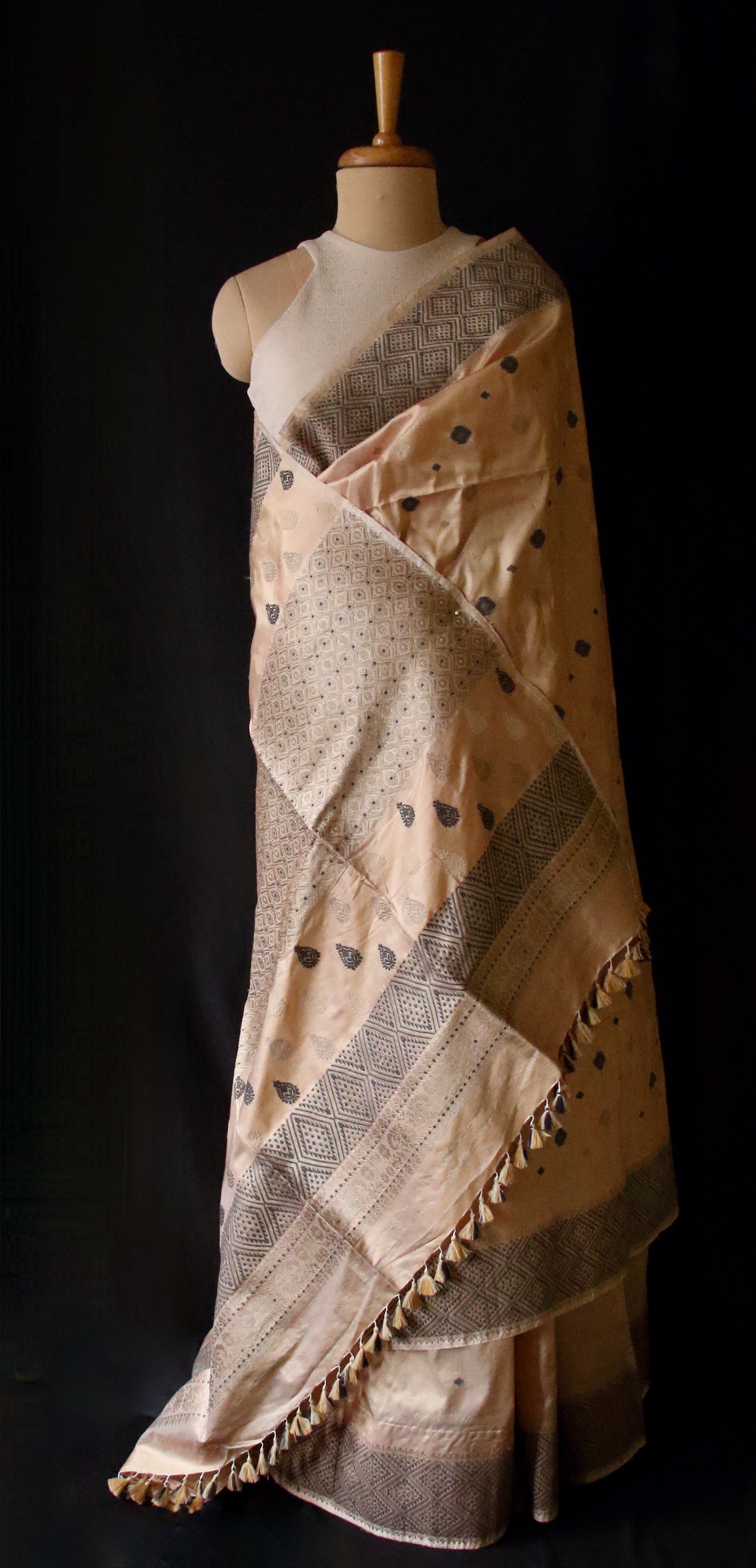 Natural Tea dyed Mulberry Silk Saree from Assam