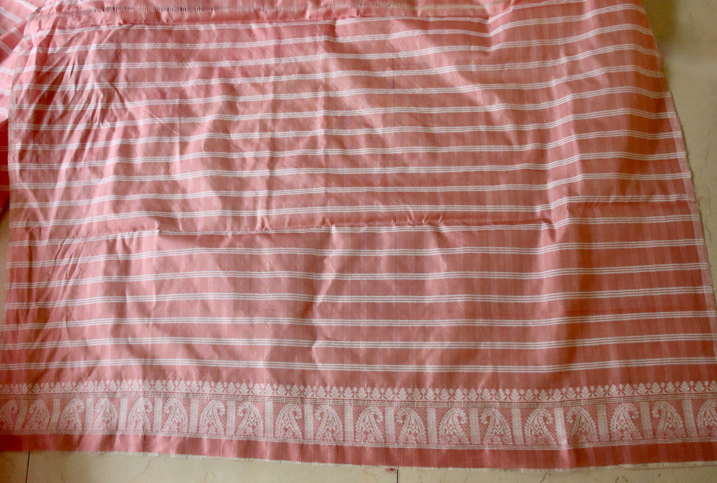 Peach Handloom Silk Saree with chequered effect from Assam