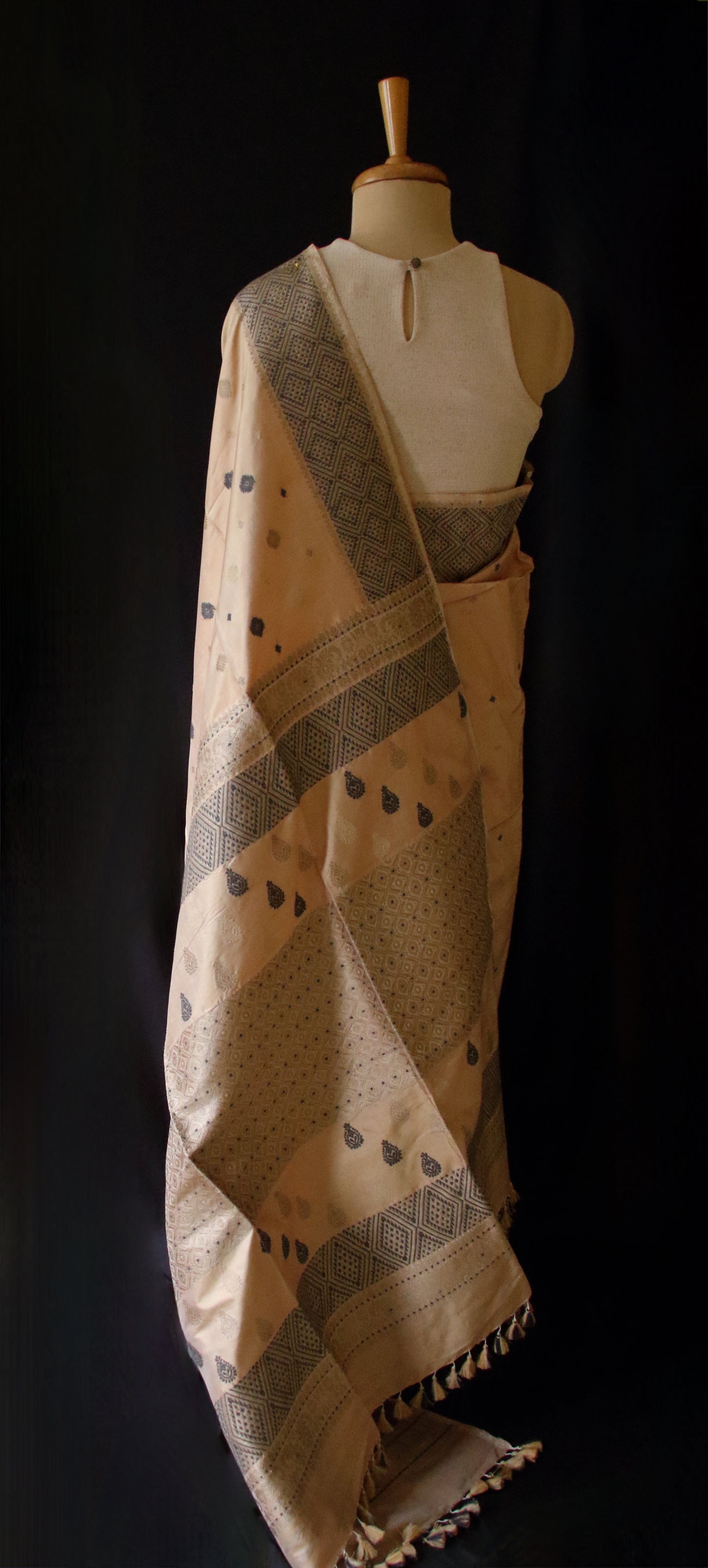 Natural Tea dyed Mulberry Silk Saree from Assam
