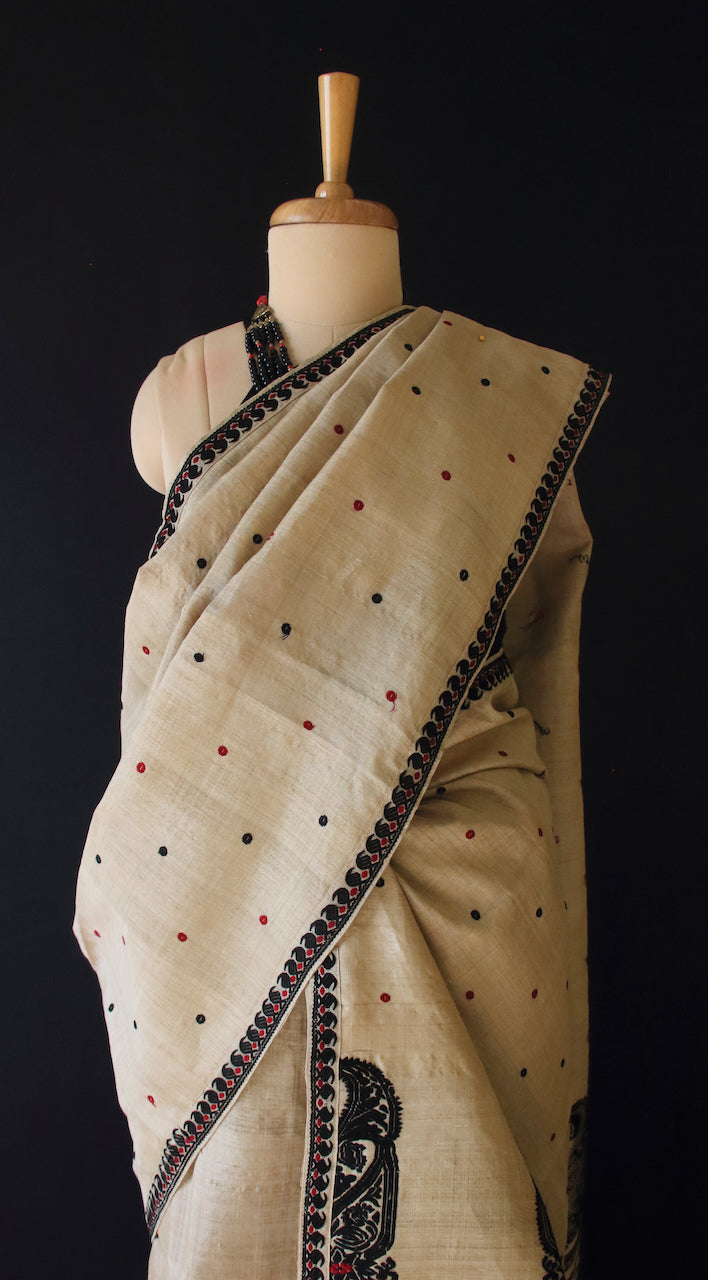 Authentic Muga Silk Traditional Design Mekhela Chador Set from Assam