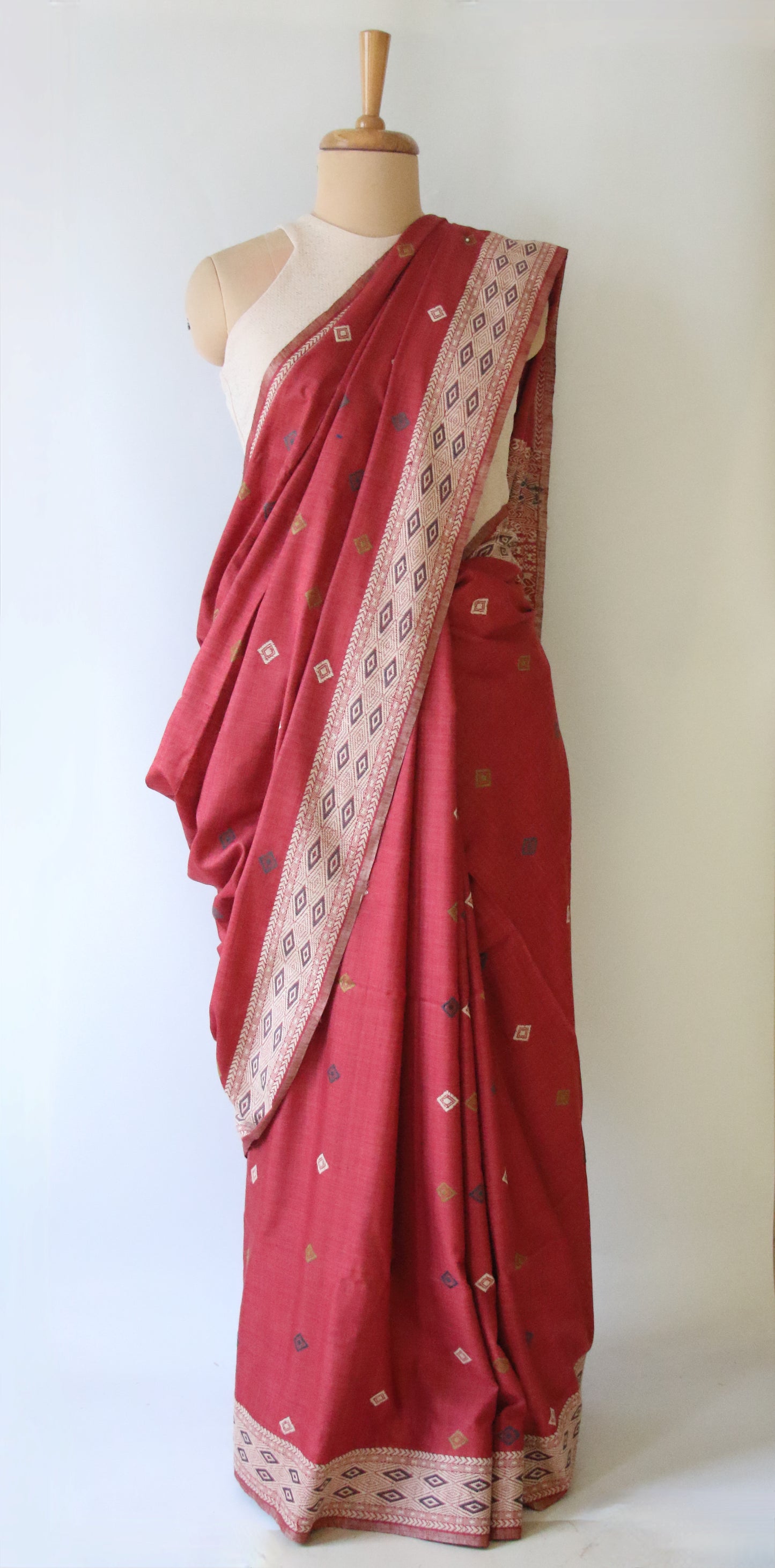 Natural Dyed Maroon Handloom Eri Silk  Sari from Assam